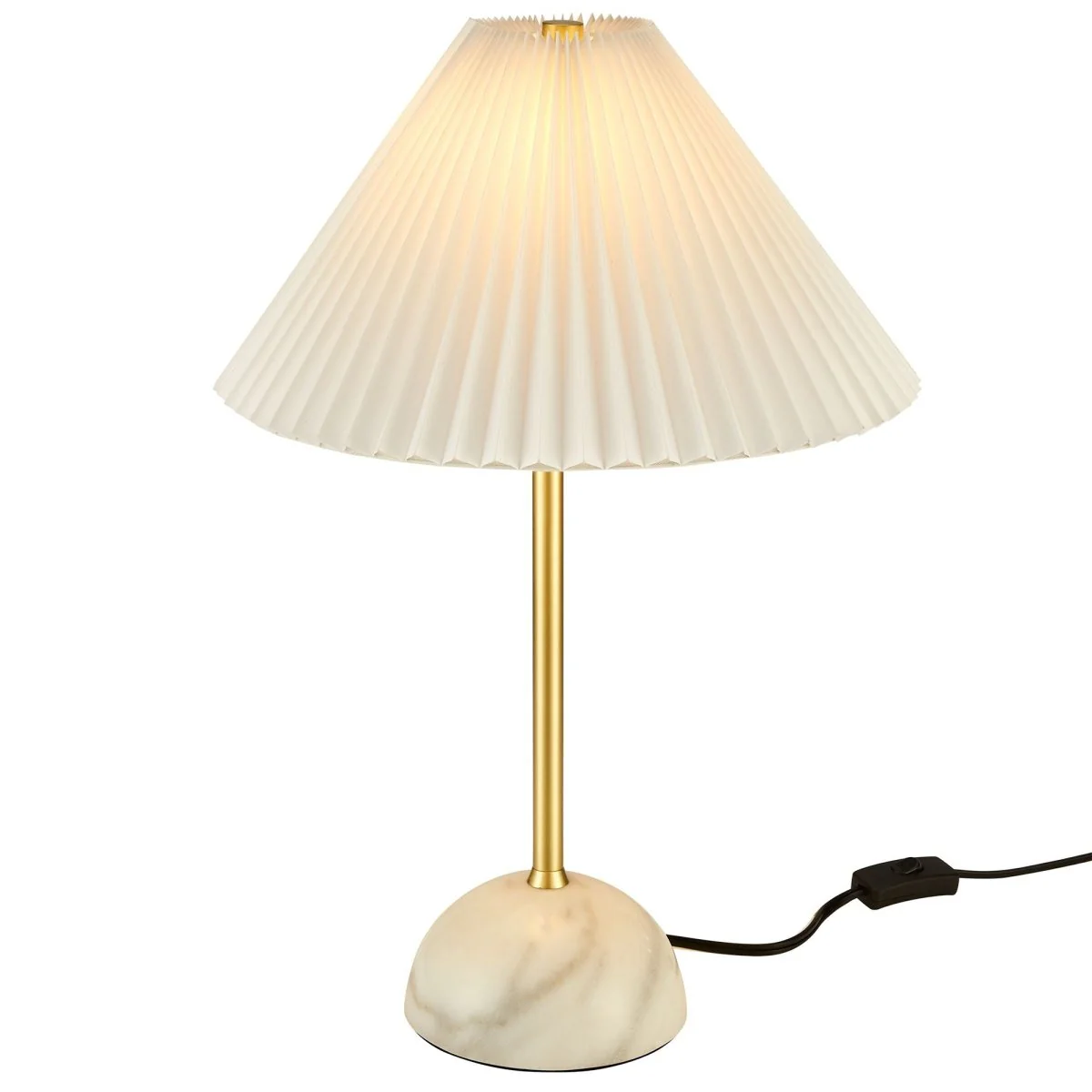 Elegant Marble Dome Table Lamp with Pleated Fabric Shade for Living Room Decor - Image 8