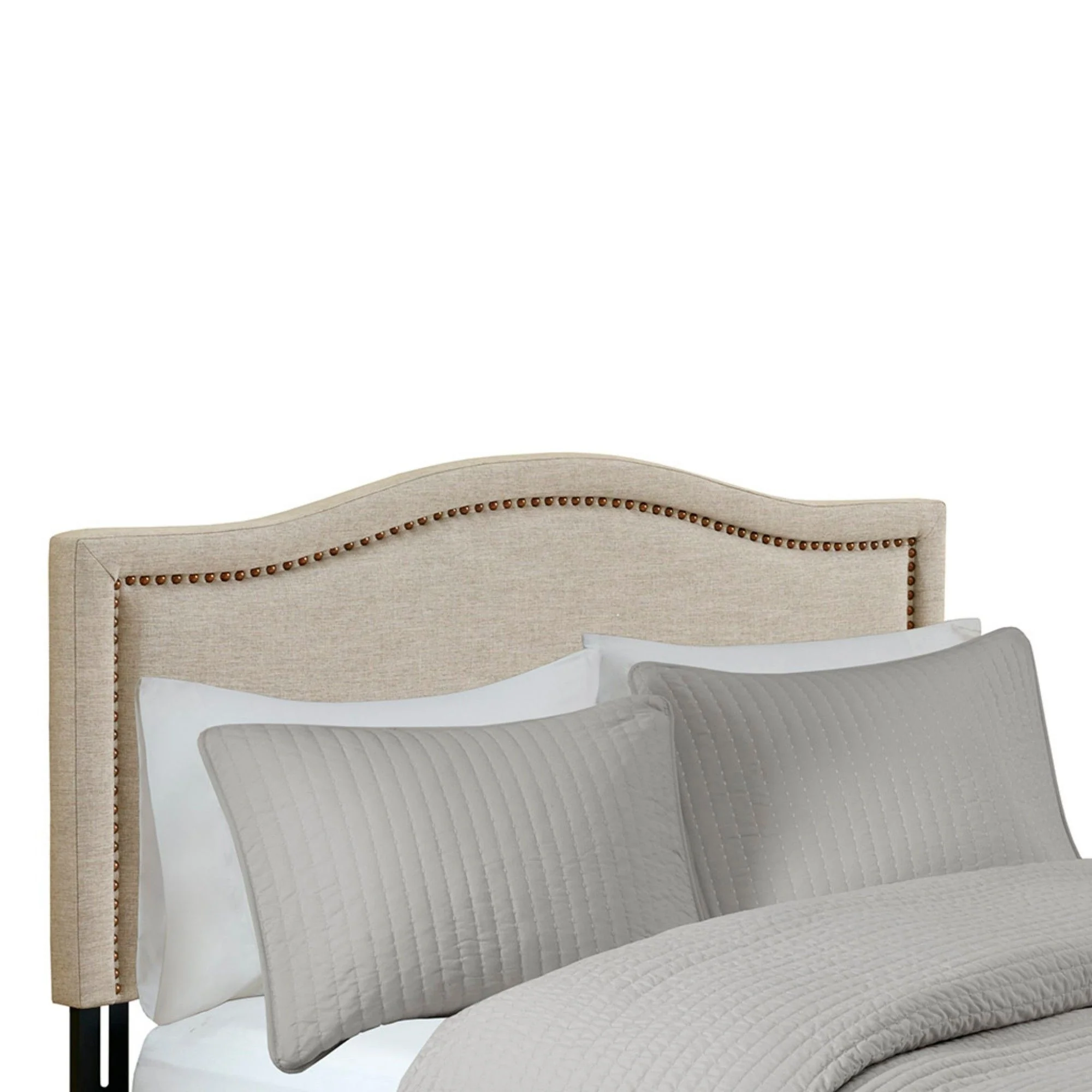 Elegant Panel Headboard With Copper Nailheads And Adjustable Metal Legs - Image 4