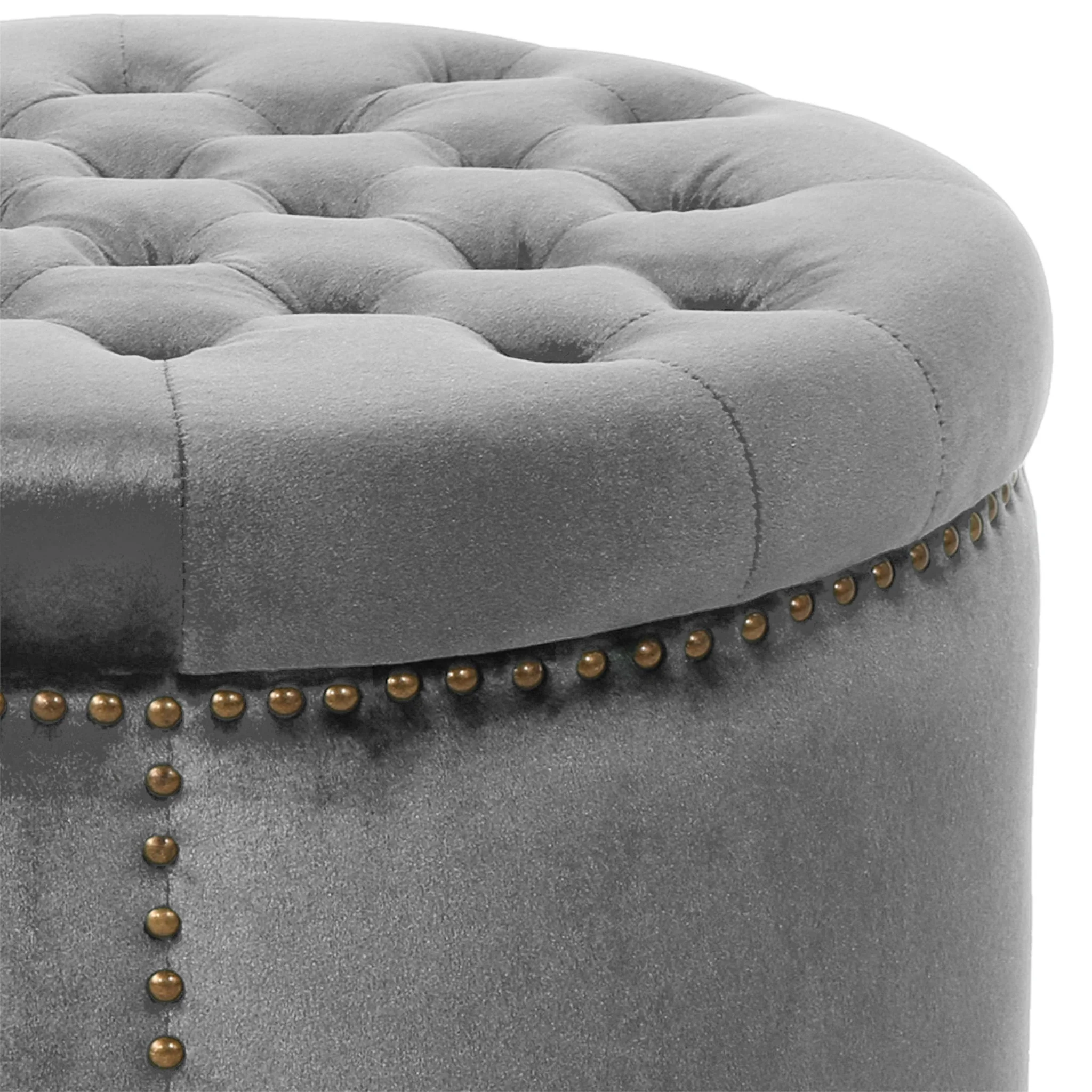 Elegant Round Ottoman Footstool With Studded Rim - Image 8