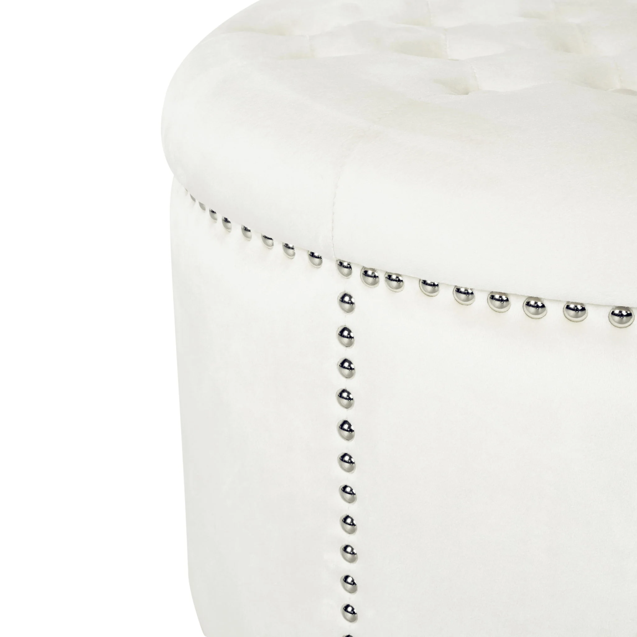 Elegant Round Ottoman Footstool With Studded Rim - Image 9