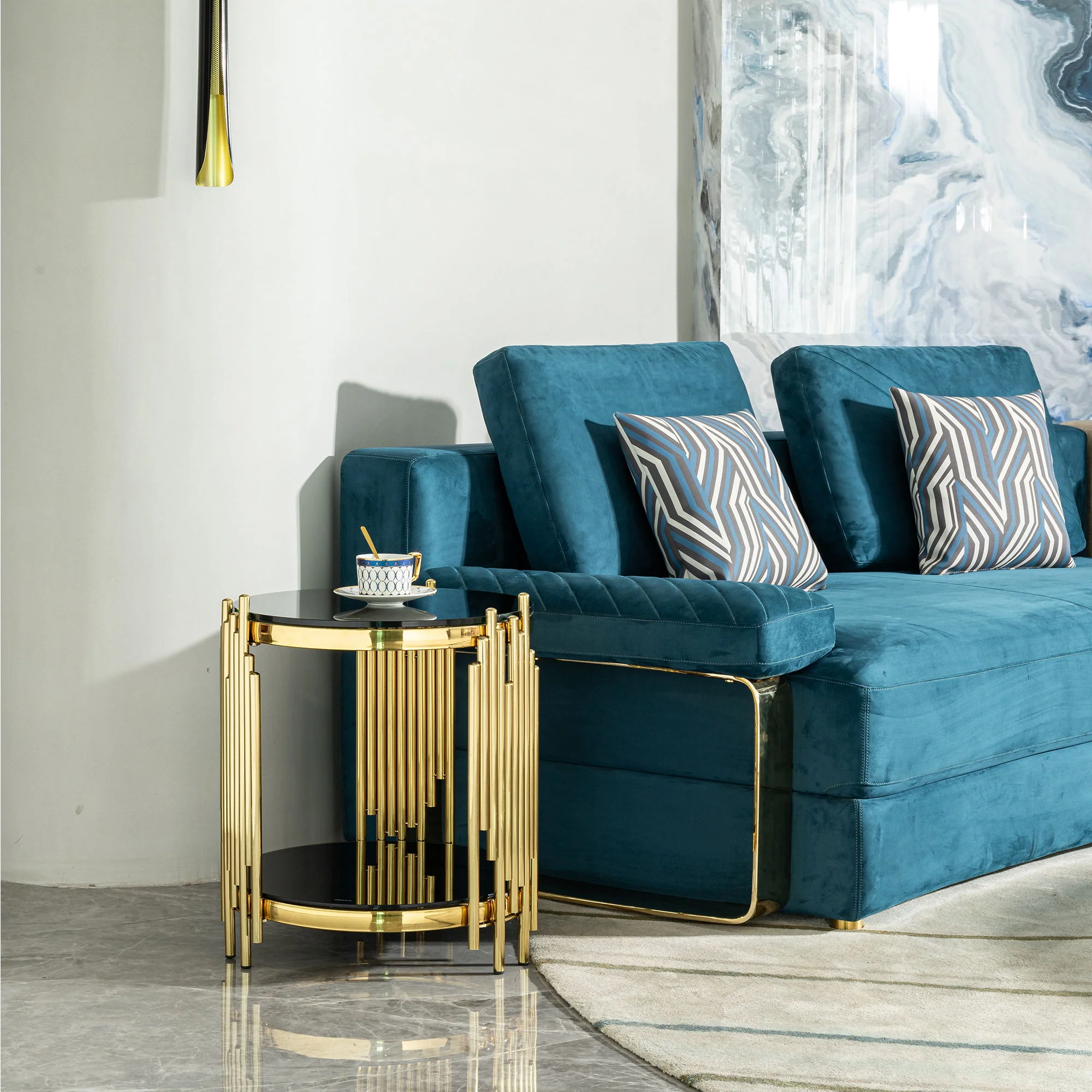 Elegant Round Table With Double Layer Tempered Glass Top And Stainless Steel Frame For Living Room - Image 11