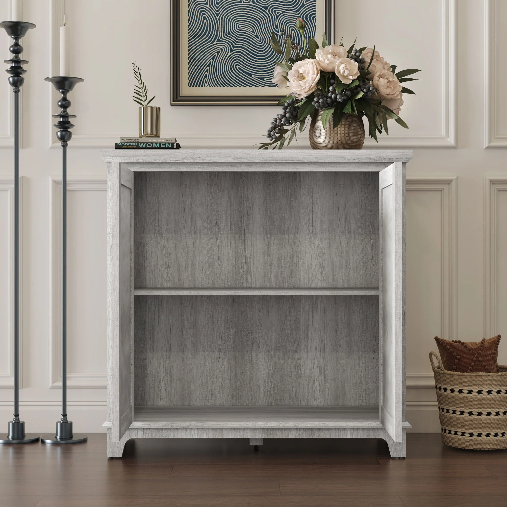 Elegant Sideboard With 2 Acrylic Mirrored Doors, Adjustable Shelf Storage - Image 17