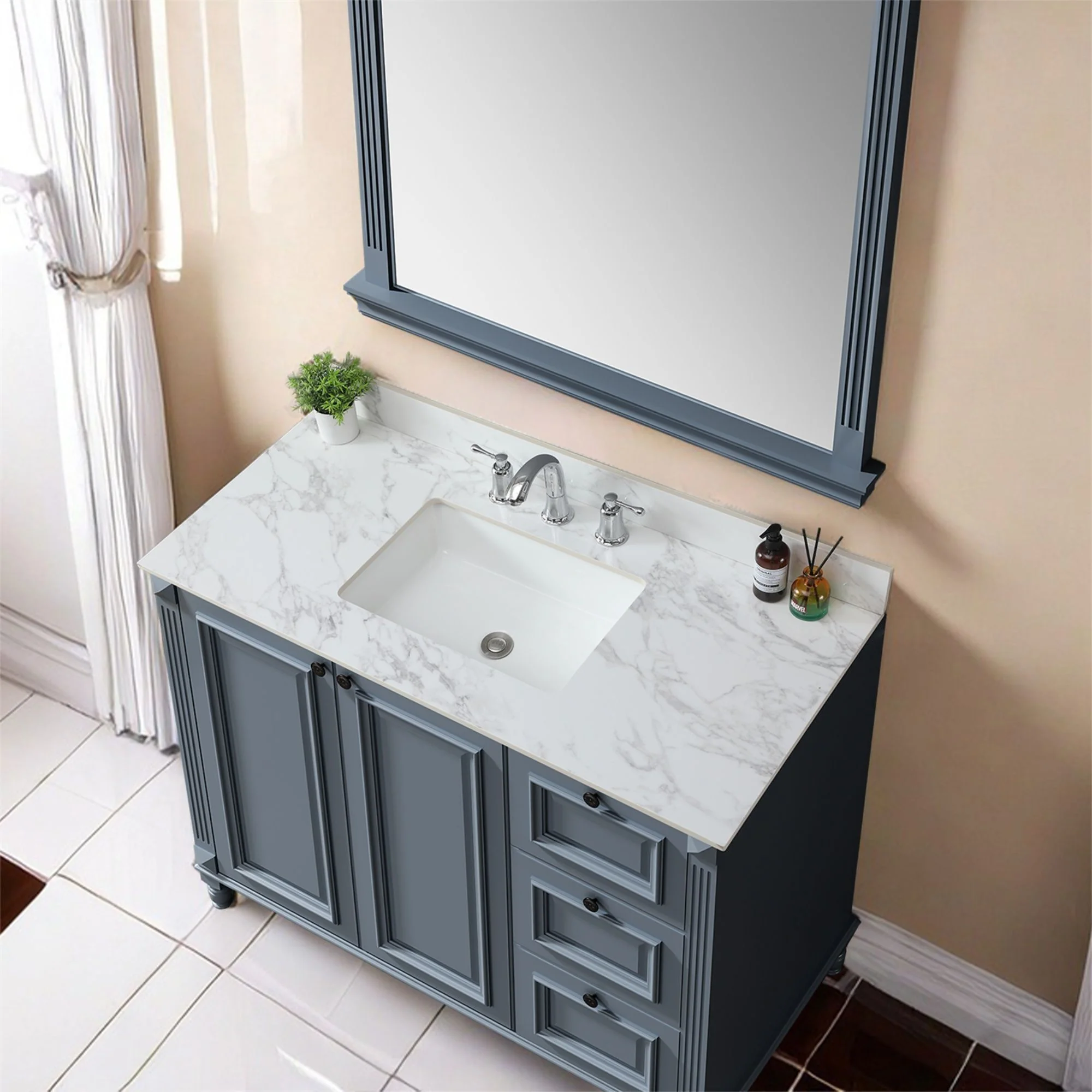 Elegant Sintered Stone Bathroom Vanity Top With Rectangular Undermount Ceramic Sink - Image 10