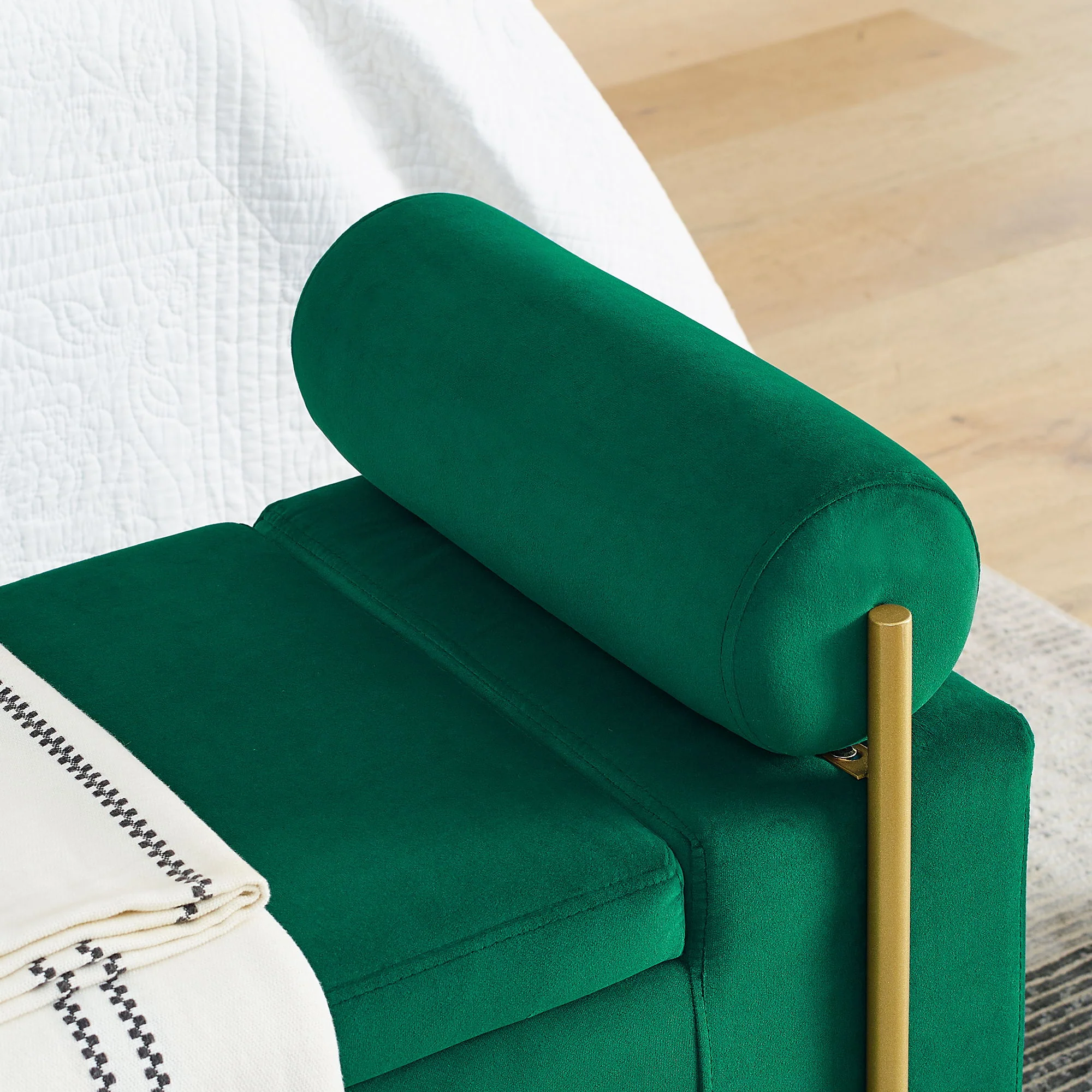 Elegant Upholstered Storage Bench With Cylindrical Arms And Iron Legs, - Image 18