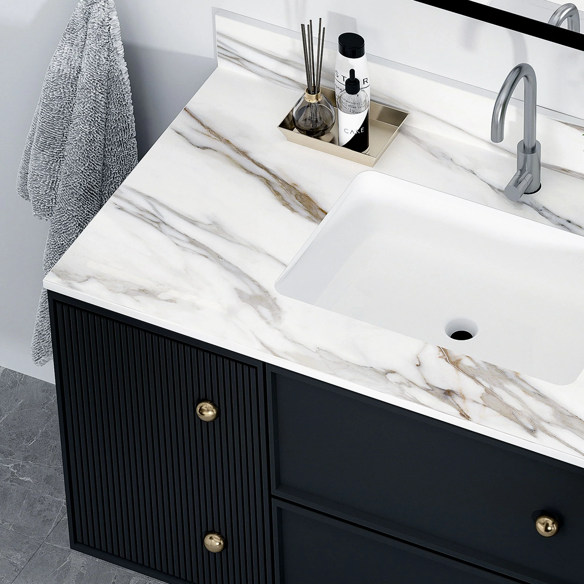 Elegant Vanity Top With Undermount Sink And Backsplash, Sintered Stone - Image 17