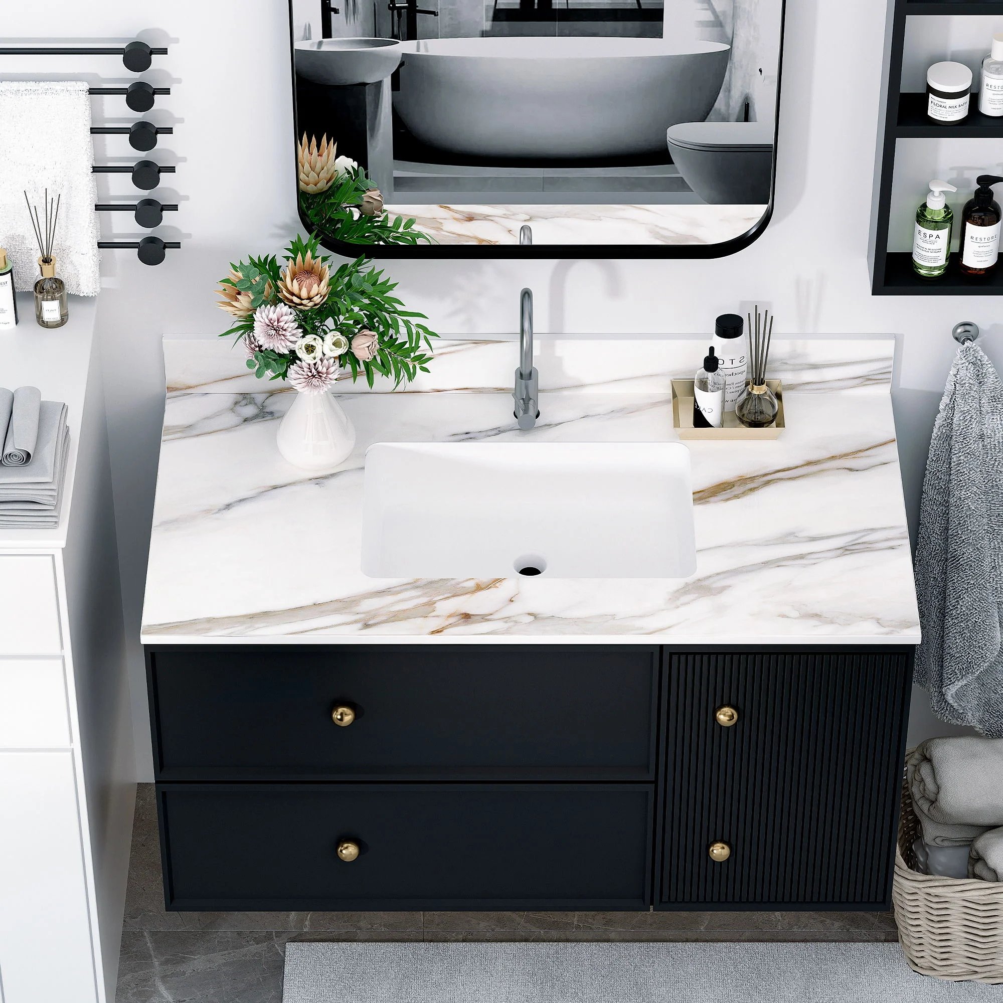 Elegant Vanity Top With Undermount Sink And Backsplash, Sintered Stone - Image 9