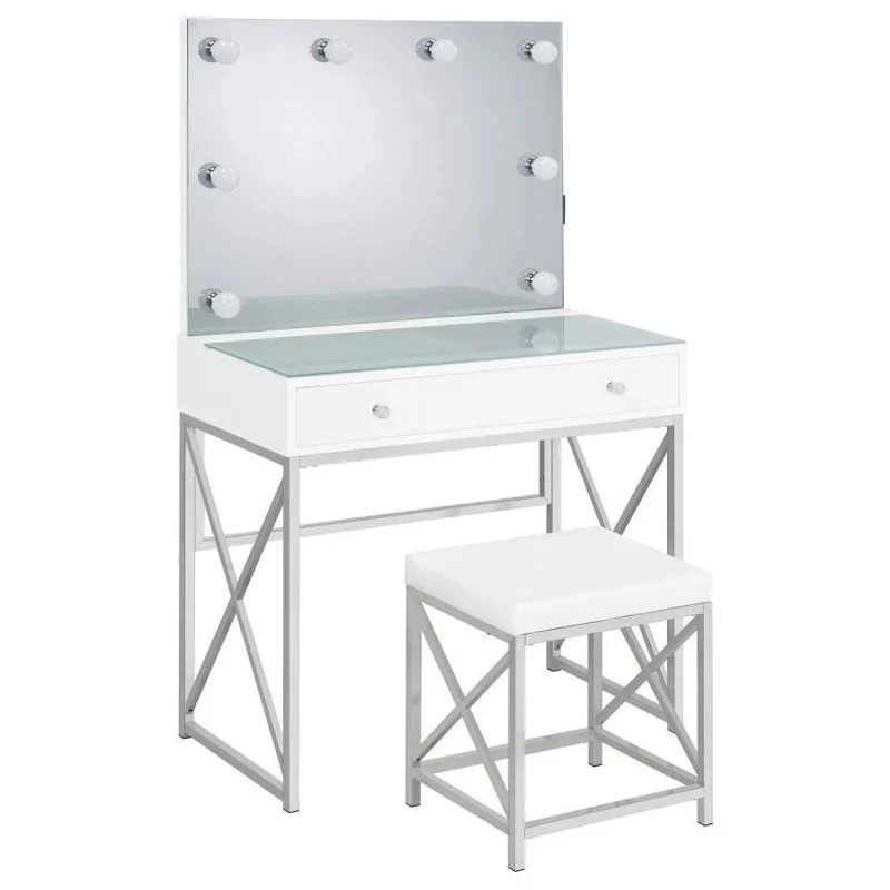 Eliza Lighted Vanity Set with Stool – White & Chrome