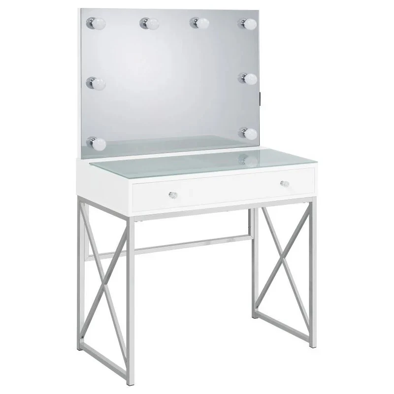 Eliza Lighted Vanity Set with Stool – White & Chrome - Image 4