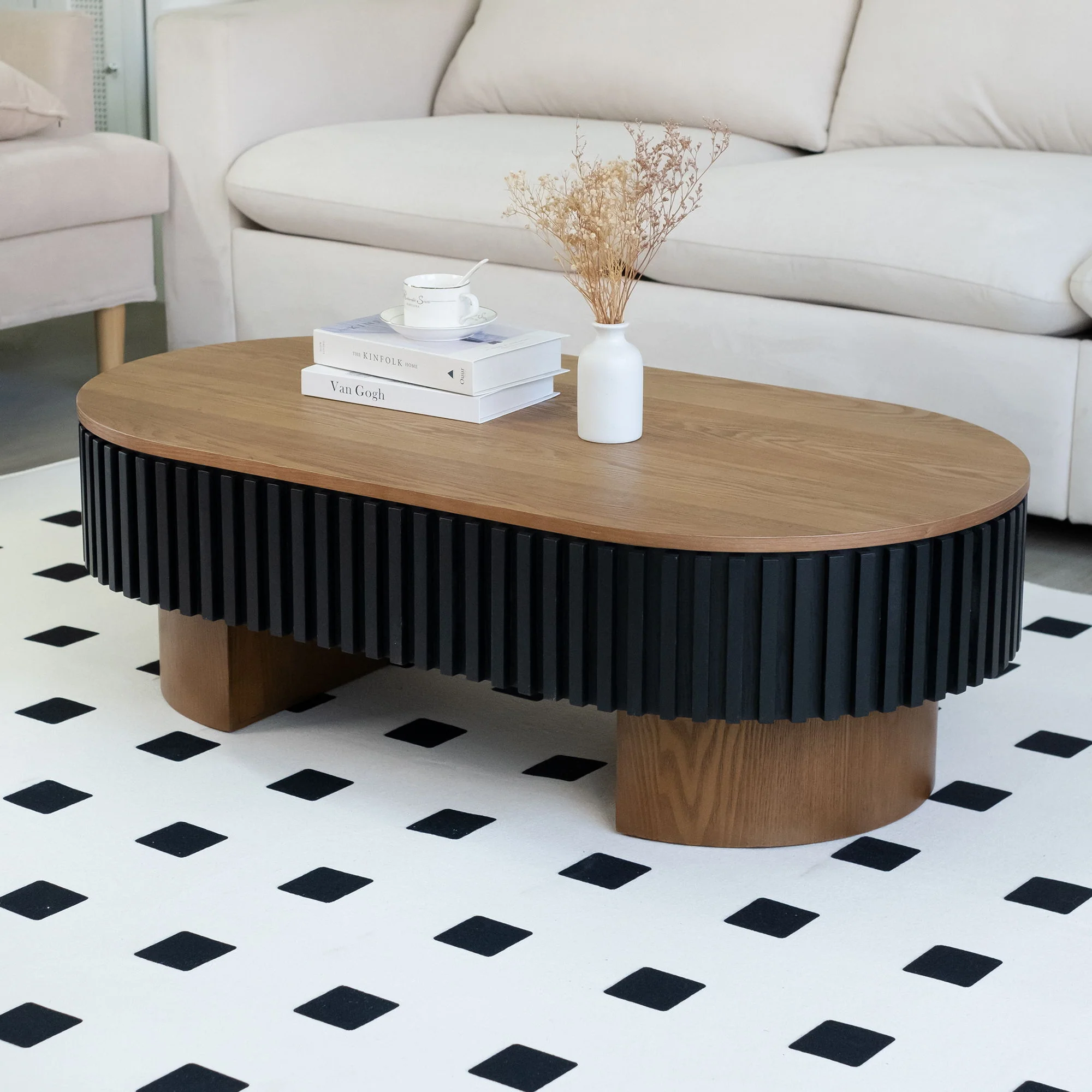 Elliptical Living Room Coffee Table With Hidden Storage And Removable Tabletop - Image 10