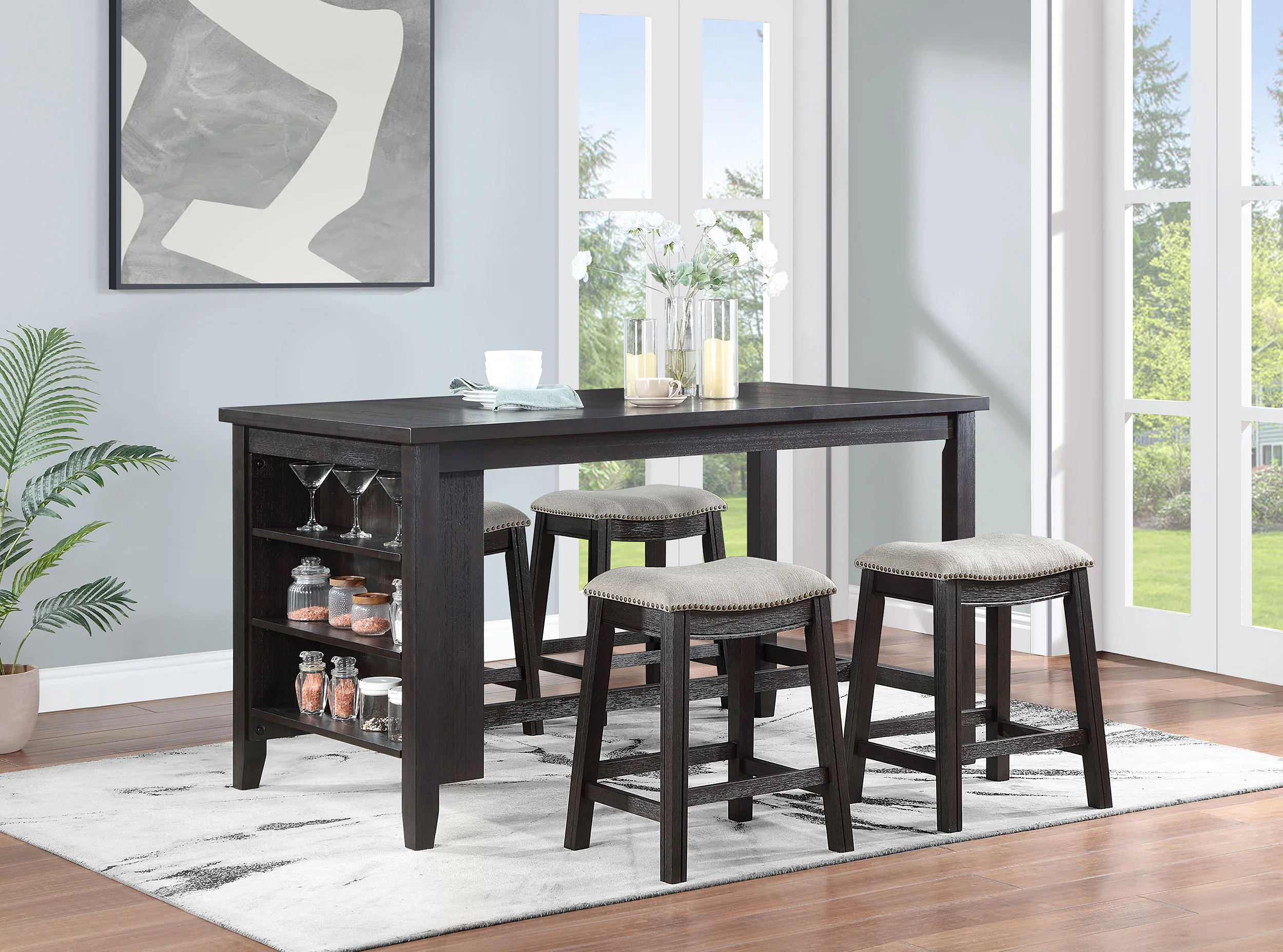 Elliston 66-Inch Counter Height Dining Table Dark Grey - Image 7