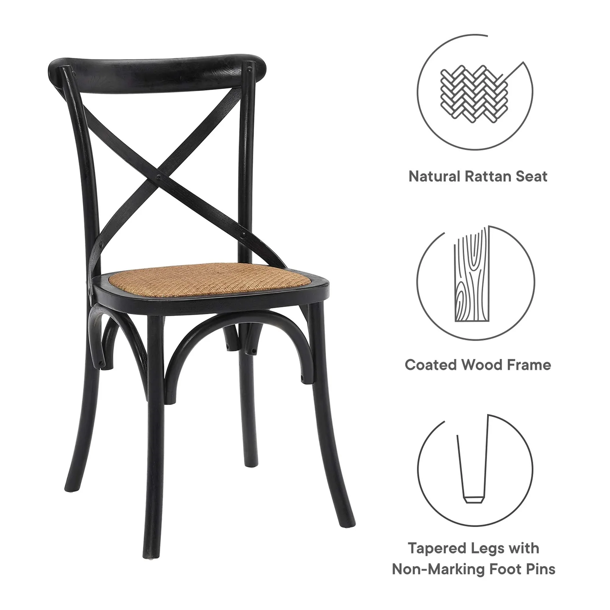 Elm Wood Dining Side Chair Set with Rattan Seat (Set of 2) - Image 37