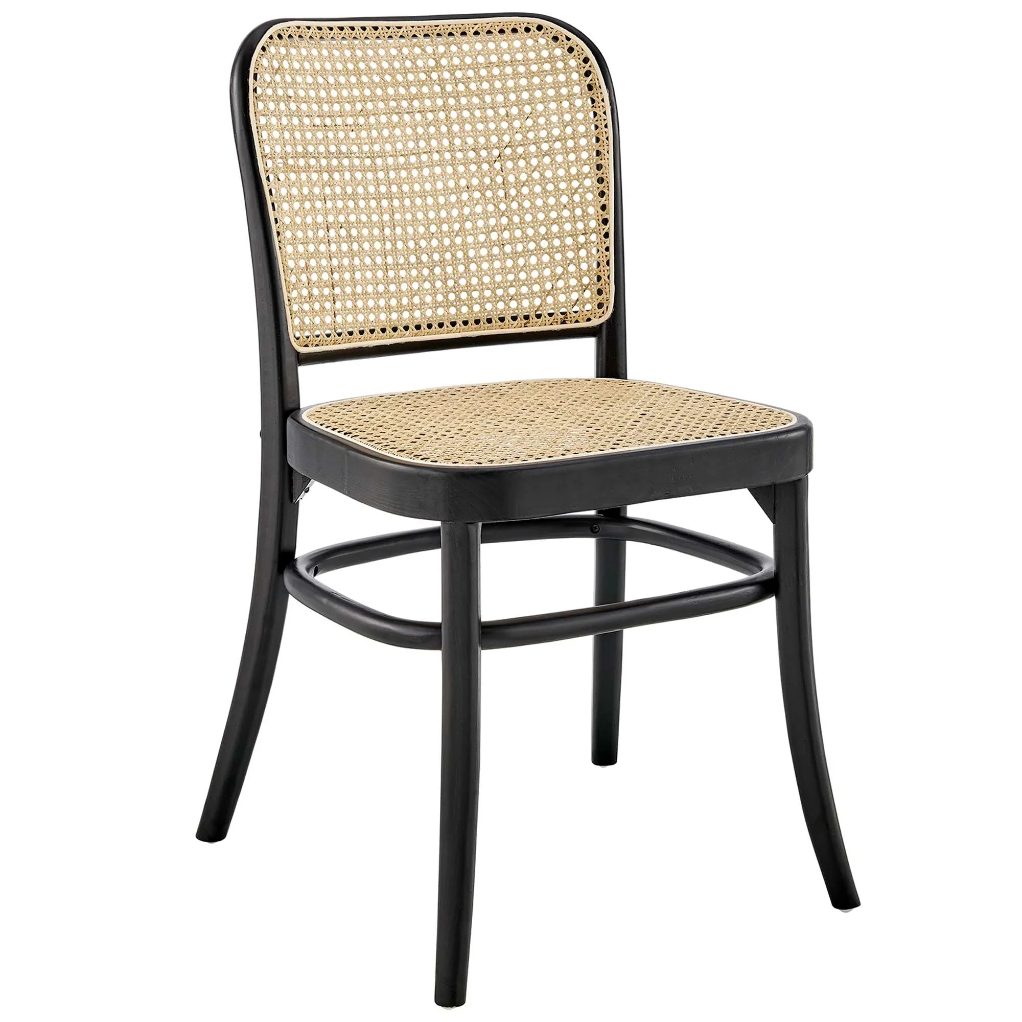 Elm Wood Dining Side Chair with Woven Cane Seat - Image 2