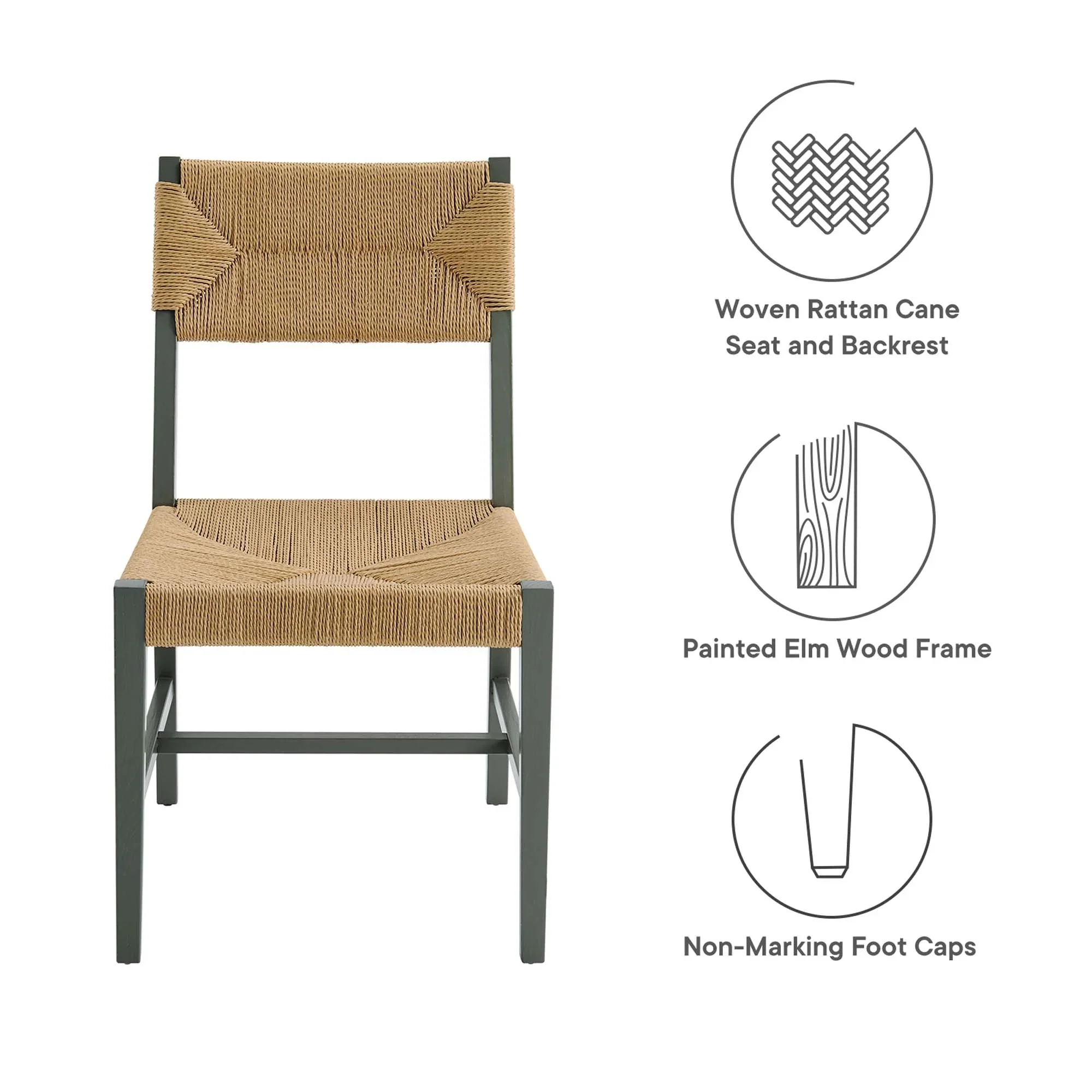 Elm Wood Dining Side Chair with Woven Rope Seat - Image 19