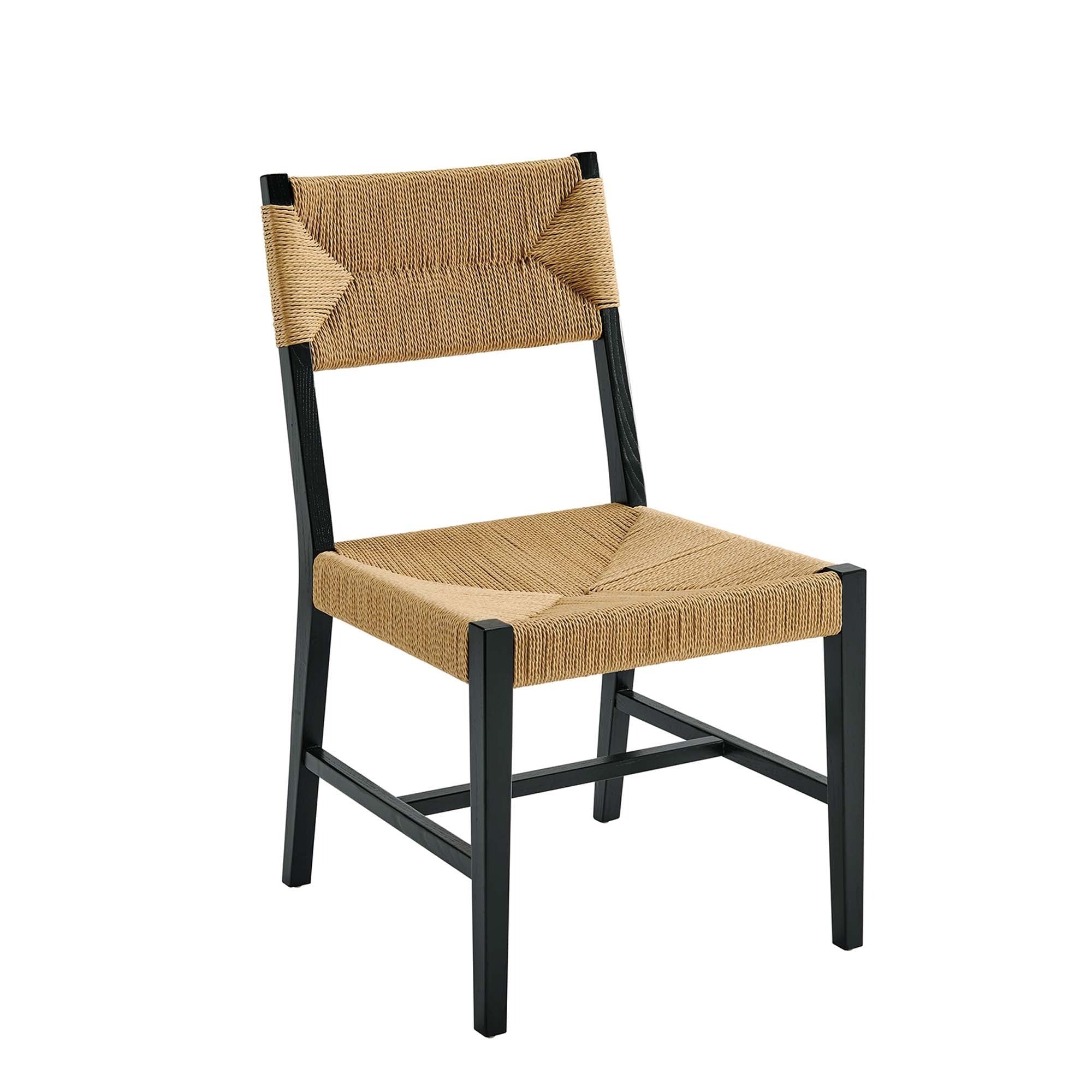 Elm Wood Dining Side Chair with Woven Rope Seat - Image 2