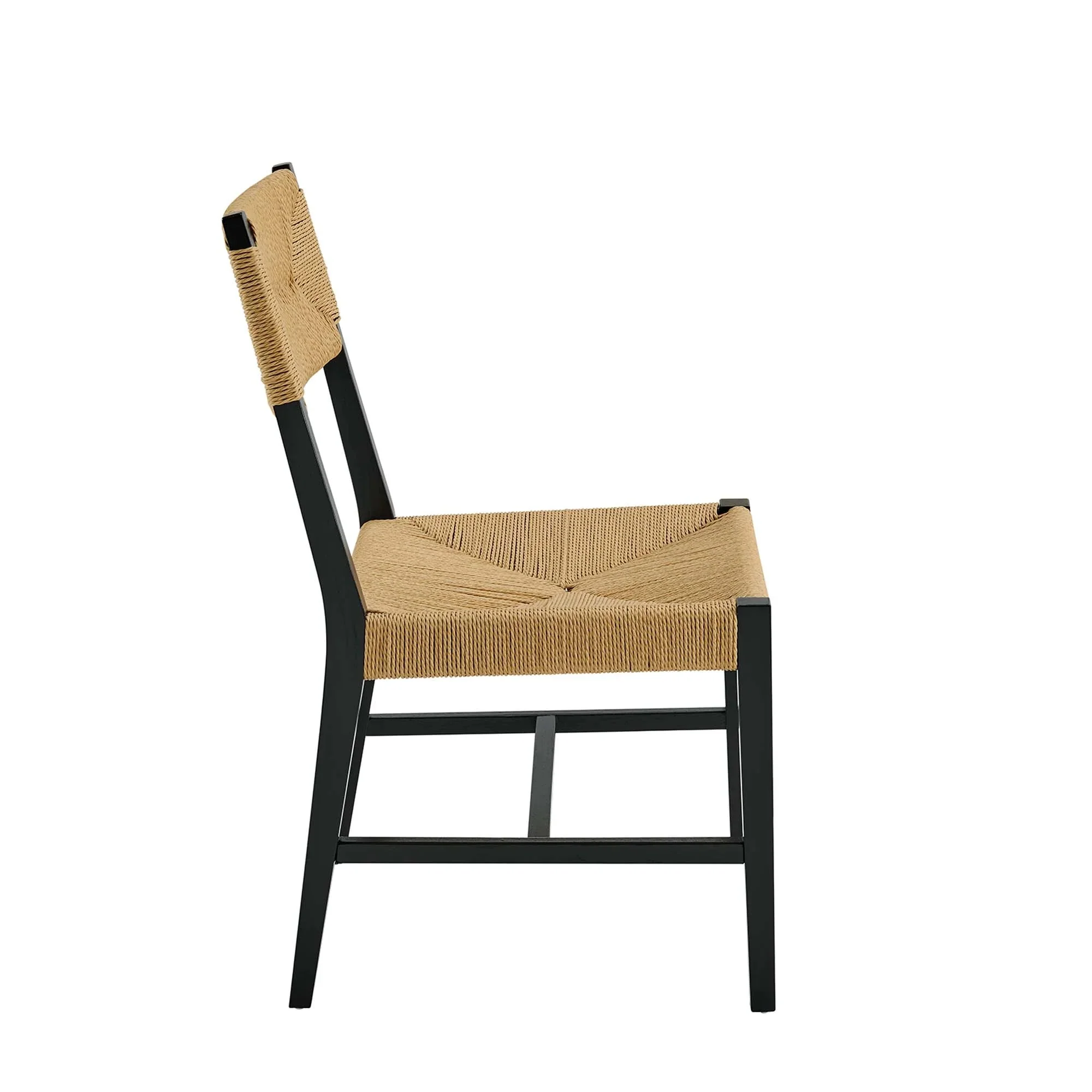 Elm Wood Dining Side Chair with Woven Rope Seat - Image 3