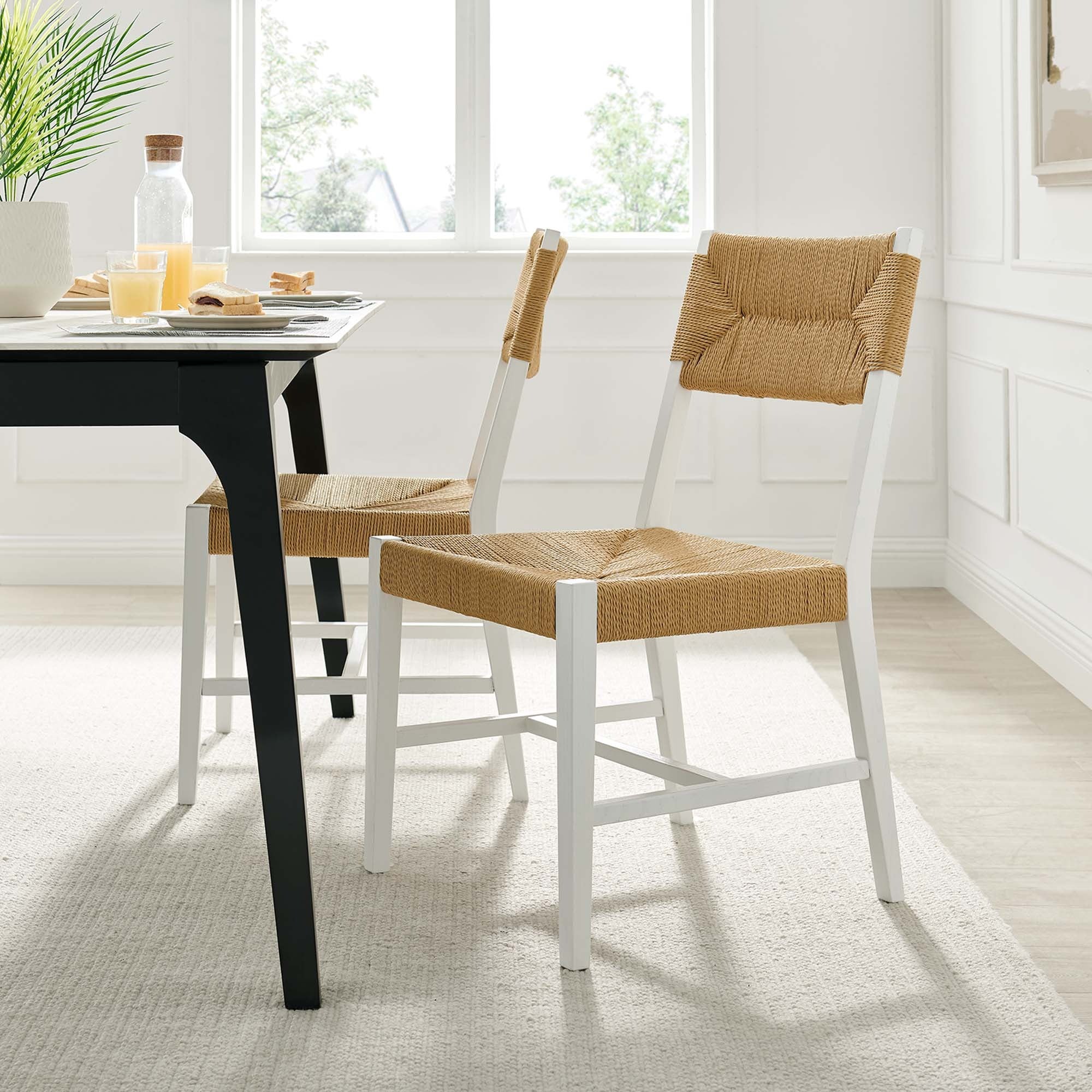 Elm Wood Dining Side Chair with Woven Rope Seat - Image 39