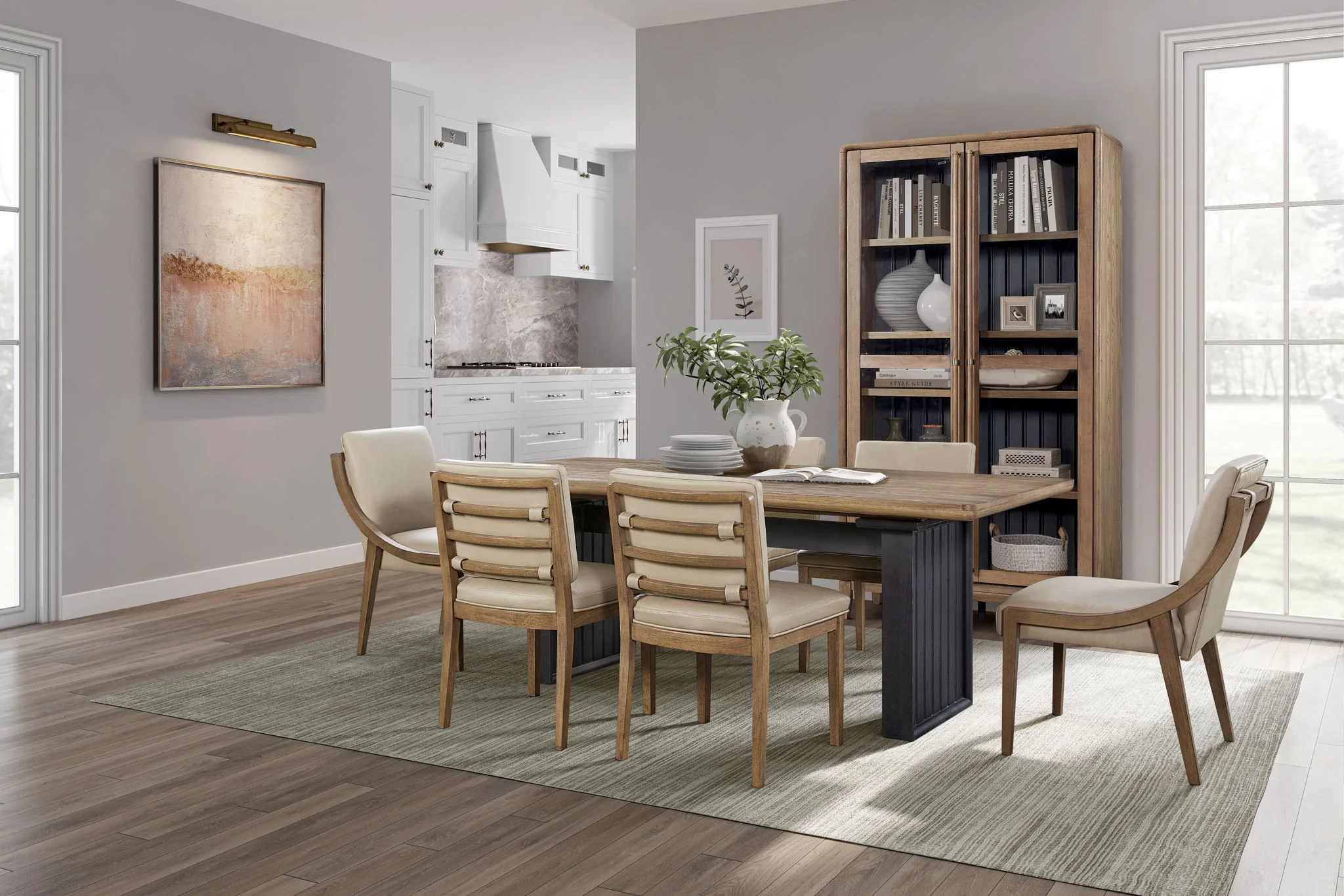 Elure - Double Pedestal Table With Leaf - Peppercorn / Light Brown - Image 2