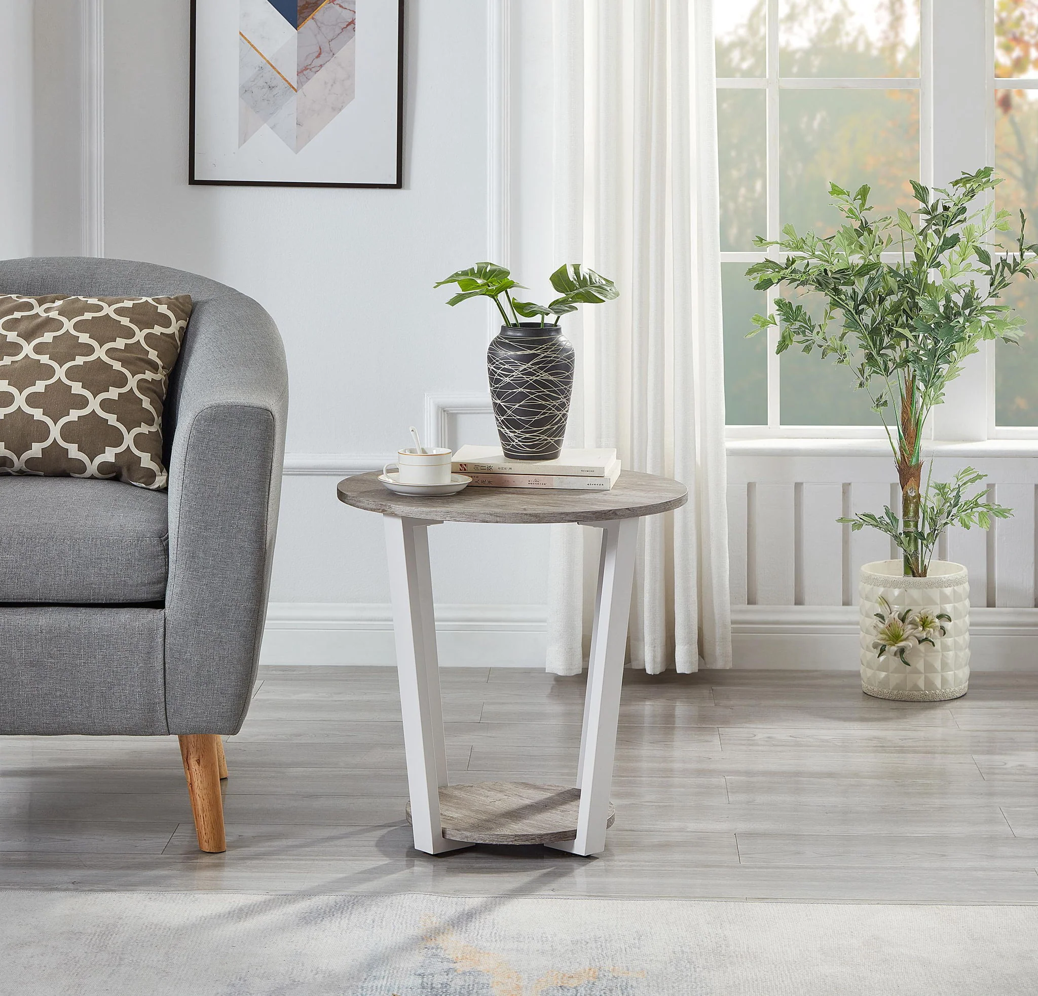 Elysian - Contemporary Round End Table With Shelf - Gray - Image 6