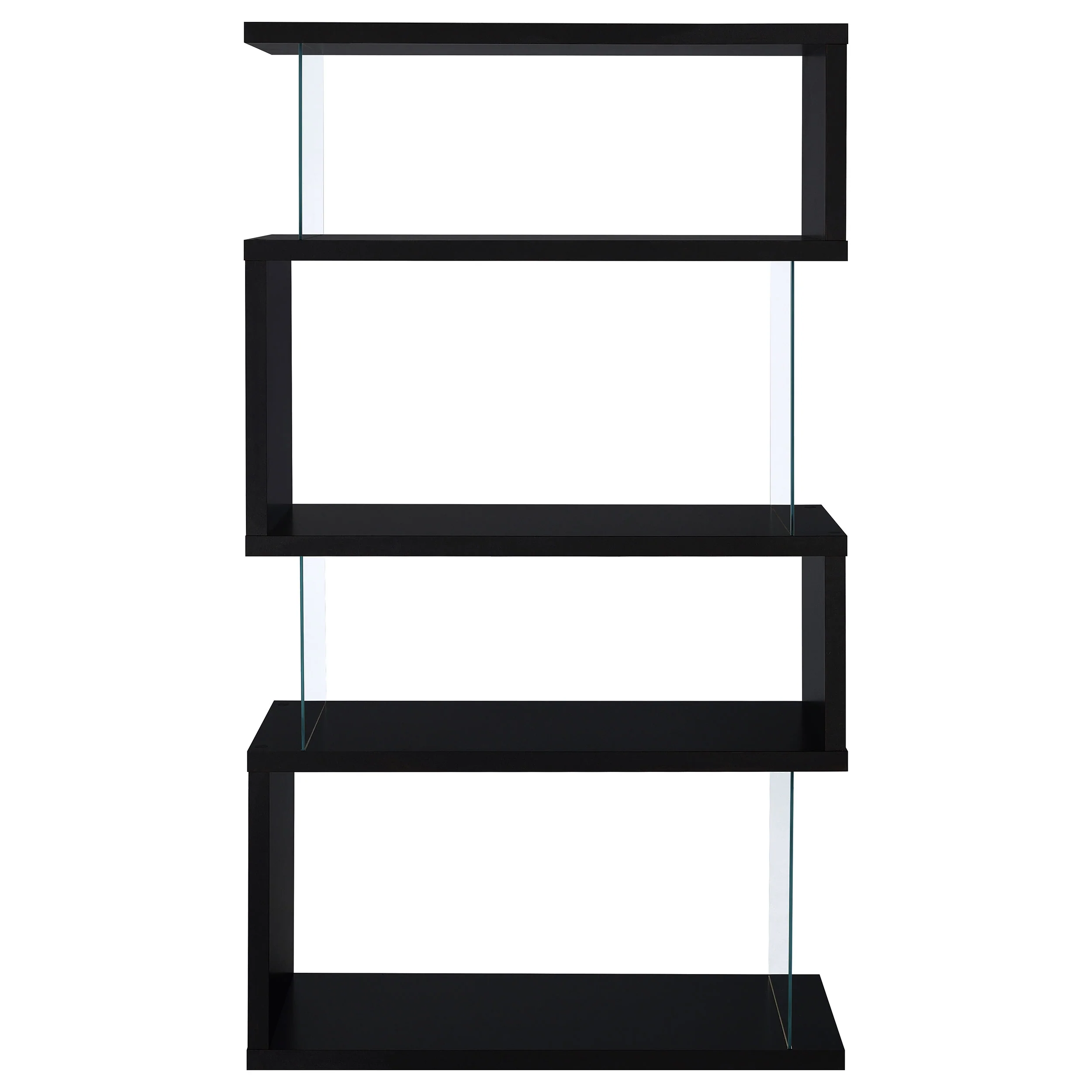 Emelle 63-Inch 4-Shelf Glass Panel Bookshelf Black - Image 5
