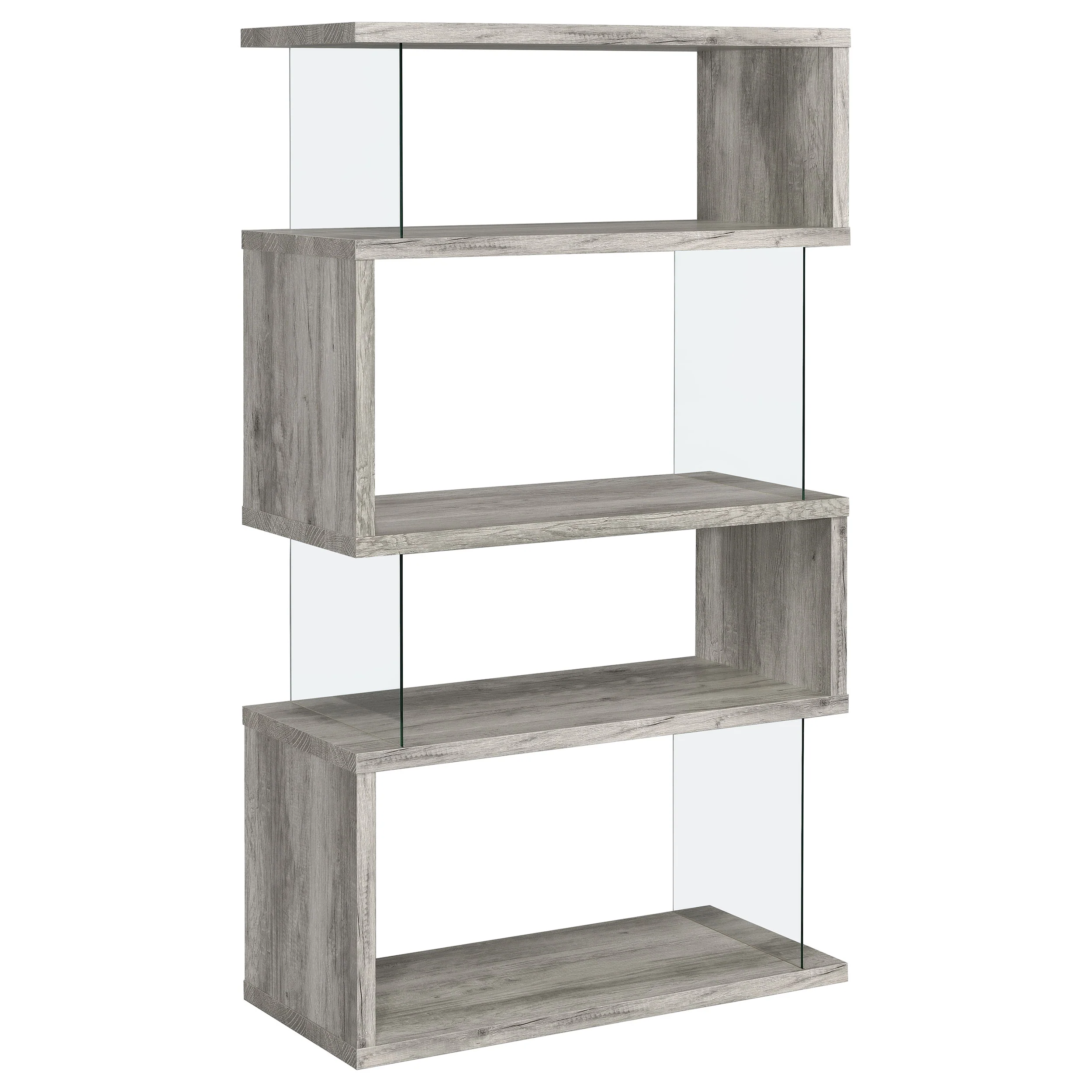 Emelle 63-Inch 4-Shelf Glass Panel Bookshelf Grey Driftwood - Image 9