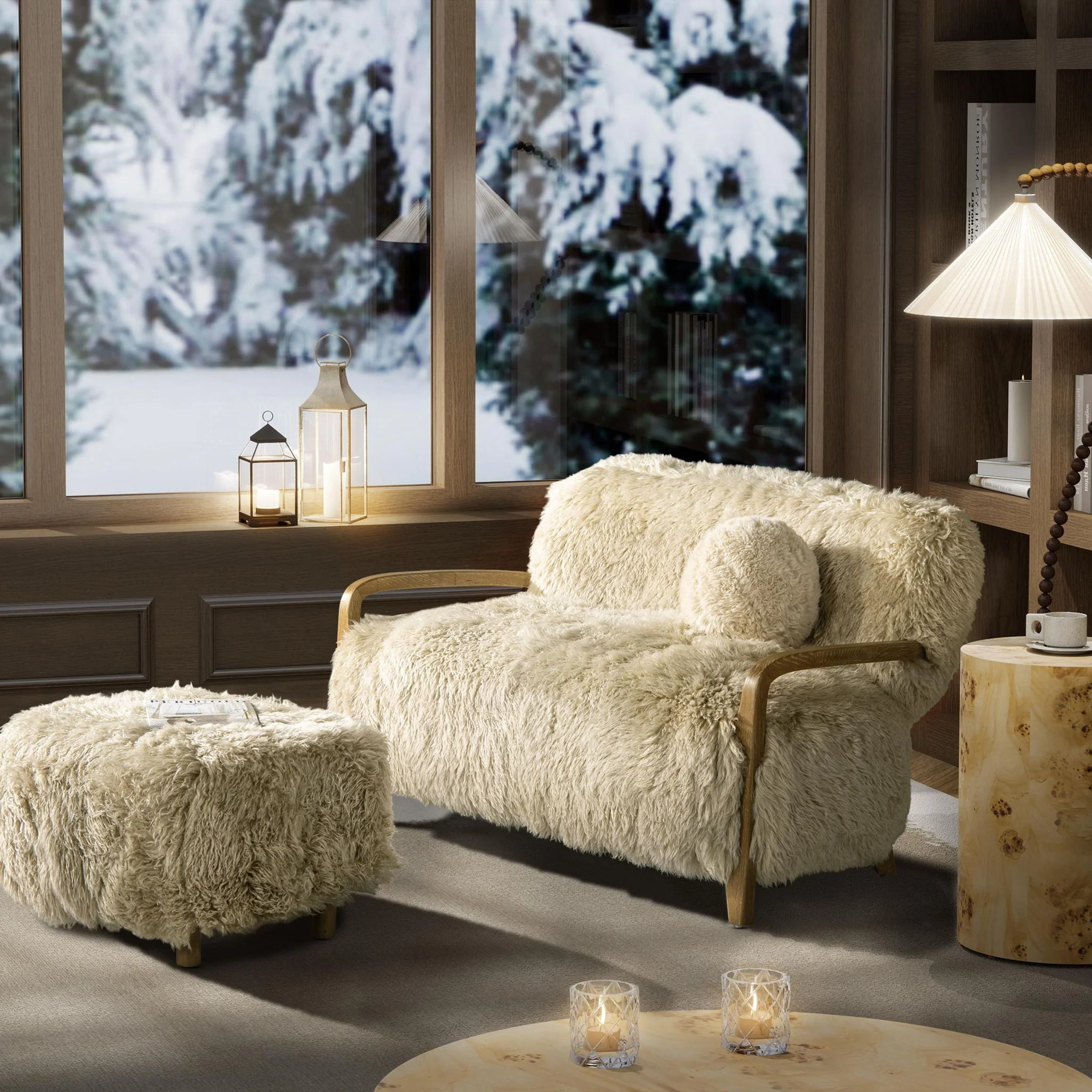 Enchante - Sheepskin Accent Loveseat - Taupe / Natural - Image 6