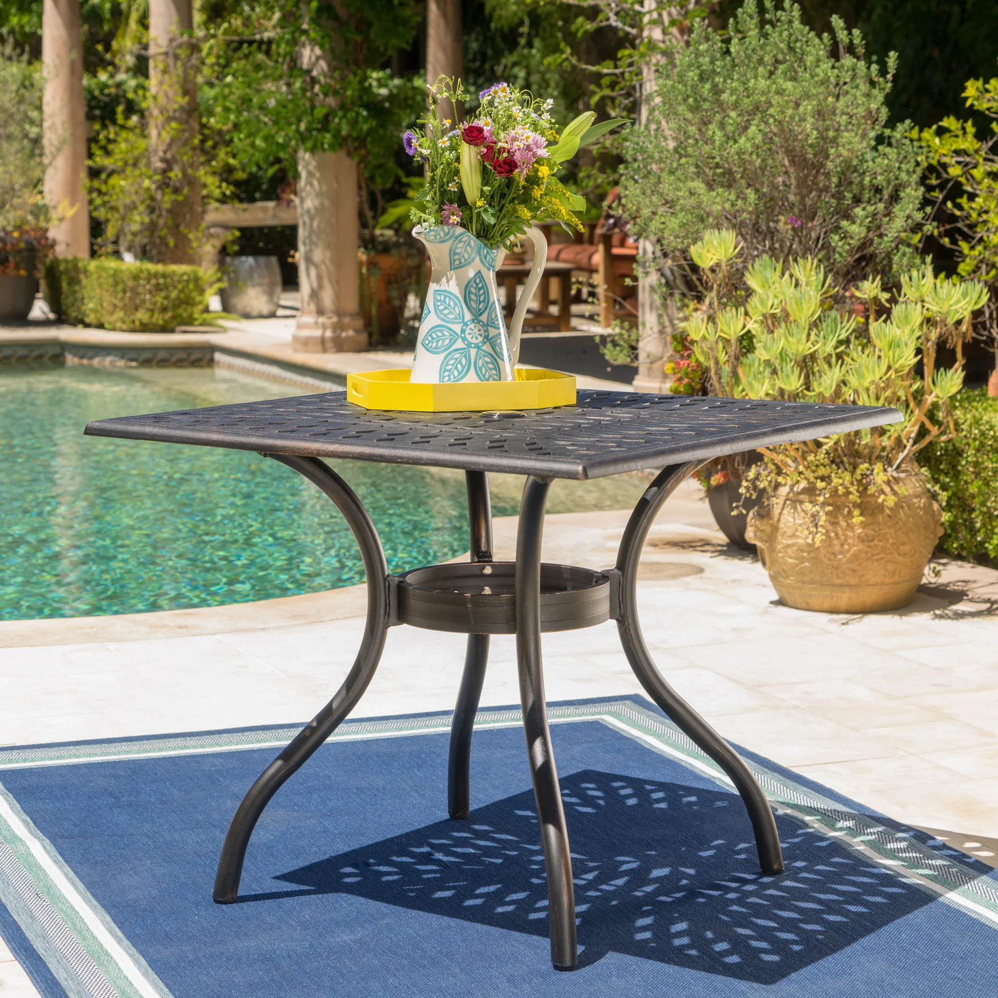 Enchantia - Outdoor Square Dining Table With Weave Tabletop And Flared Legs - Copper - Image 9