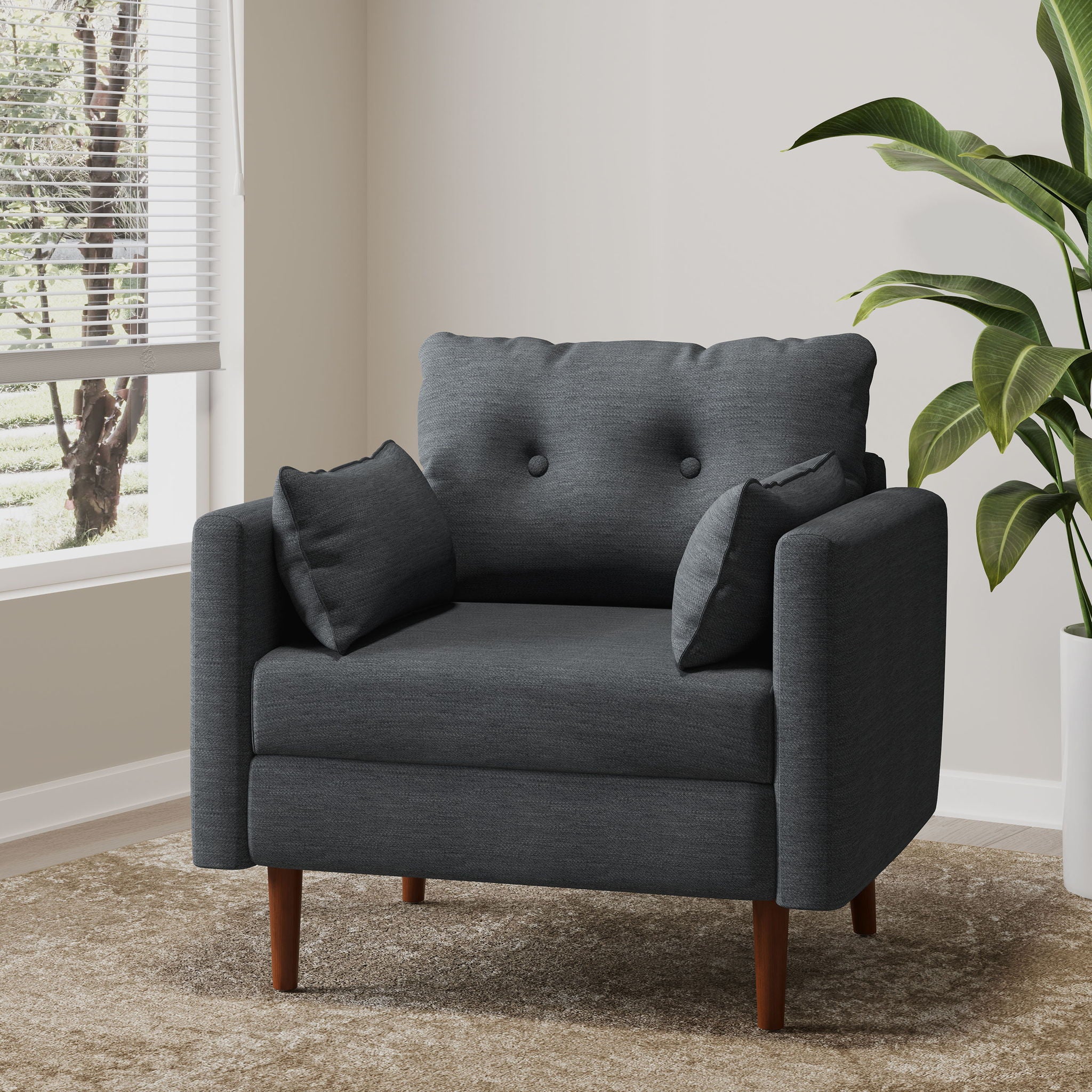 Enchantica - Upholstered Fabric Club Chair With Button Tufted And 2 Accent Pillows - Image 13