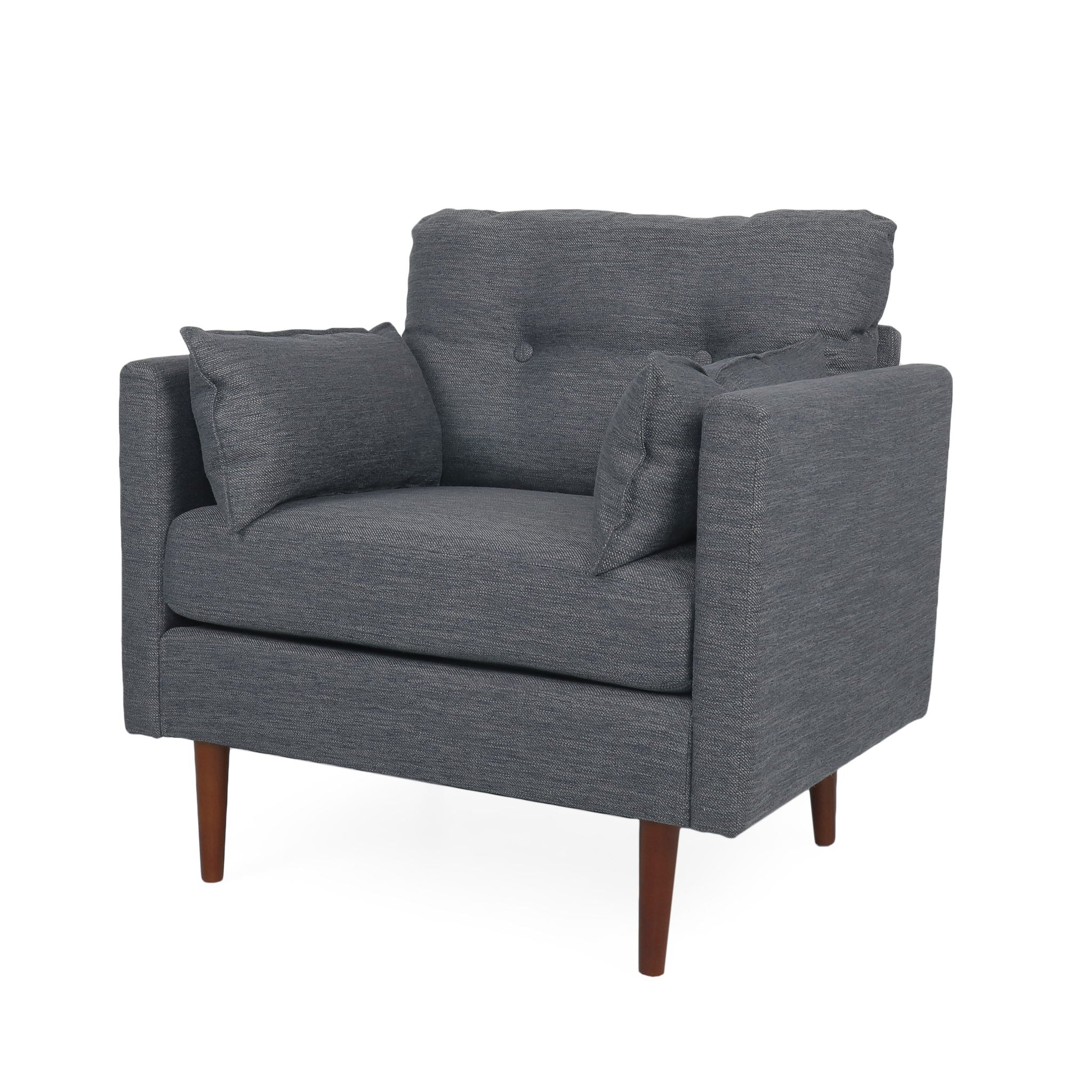 Enchantica - Upholstered Fabric Club Chair With Button Tufted And 2 Accent Pillows - Image 2