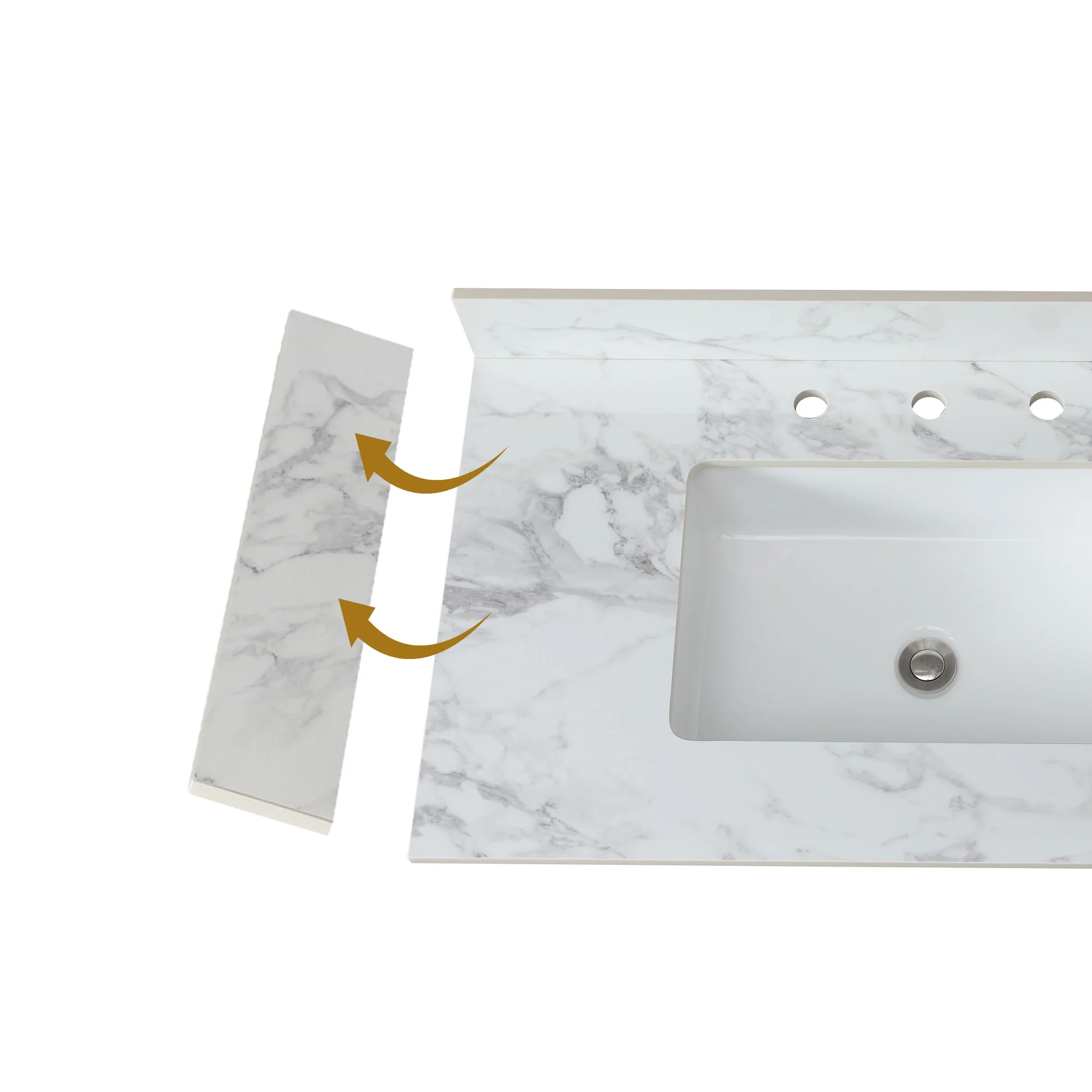 Engineered Marble Stone Bathroom Sink Side Splash - Bianco Carrara Wenato - Image 2