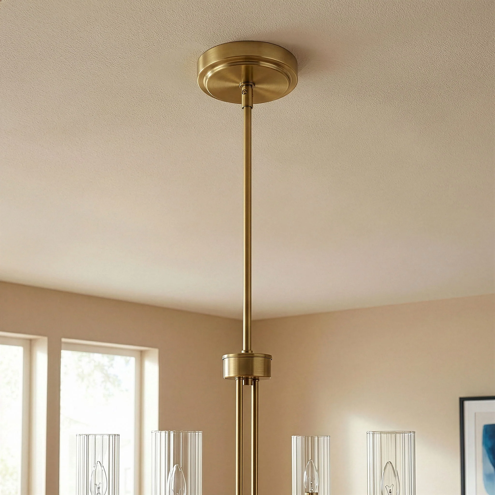 Enigma - 4 Lights Chandelier With Clear Ribbed Satin - Antique Brass / Clear / Gold - Image 4