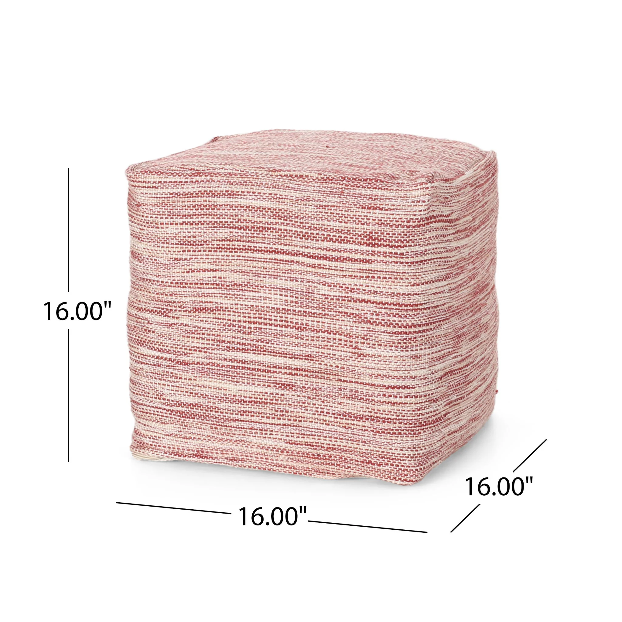 Enigma - Yarn And Cotton Square Pouf Ottoman With Polystyrene Beads - Red / White - Image 3