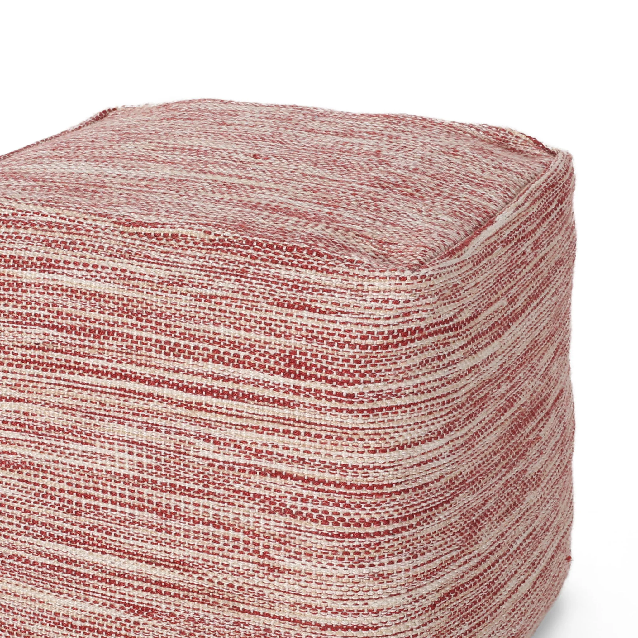 Enigma - Yarn And Cotton Square Pouf Ottoman With Polystyrene Beads - Red / White - Image 5