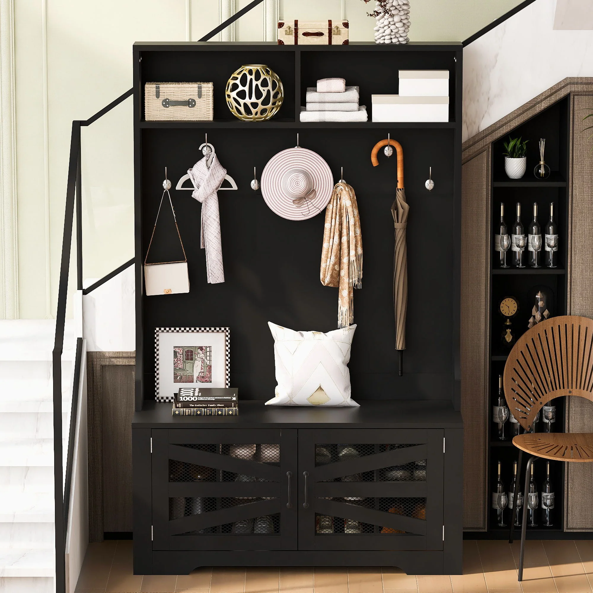 Entryway Bench With Coat Rack, 3 In 1 Design And Adjustable Shelves - Image 13