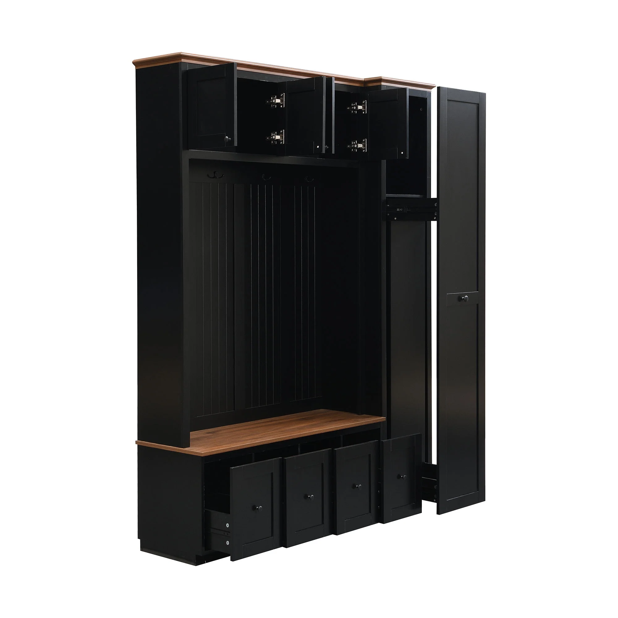 Entryway Hall Tree With Storage Bench, Coat Rack Shoe Bench With Cabinets - Image 7