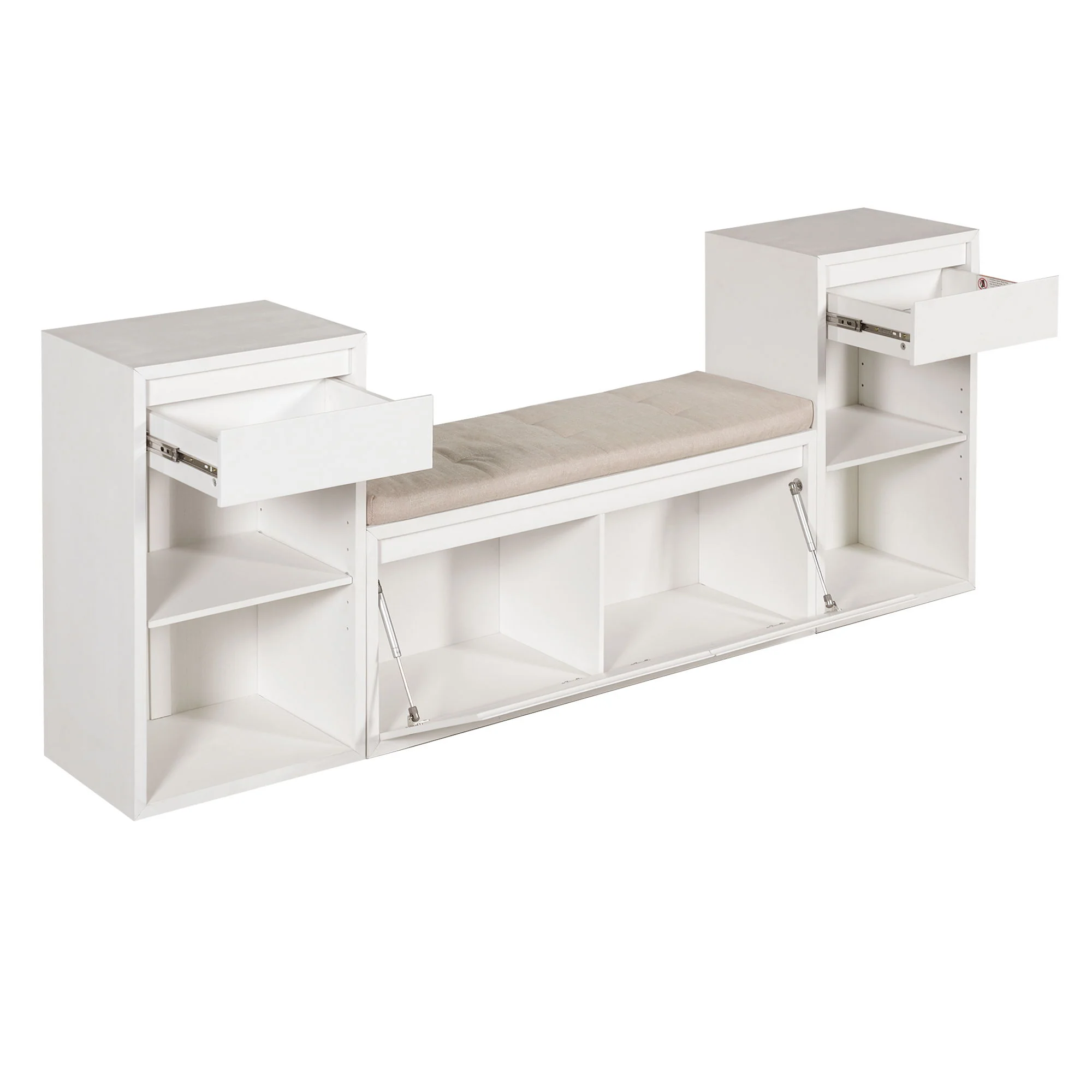 Entryway Storage Bench With Cushion, Drawers & Open Shelves - Image 4
