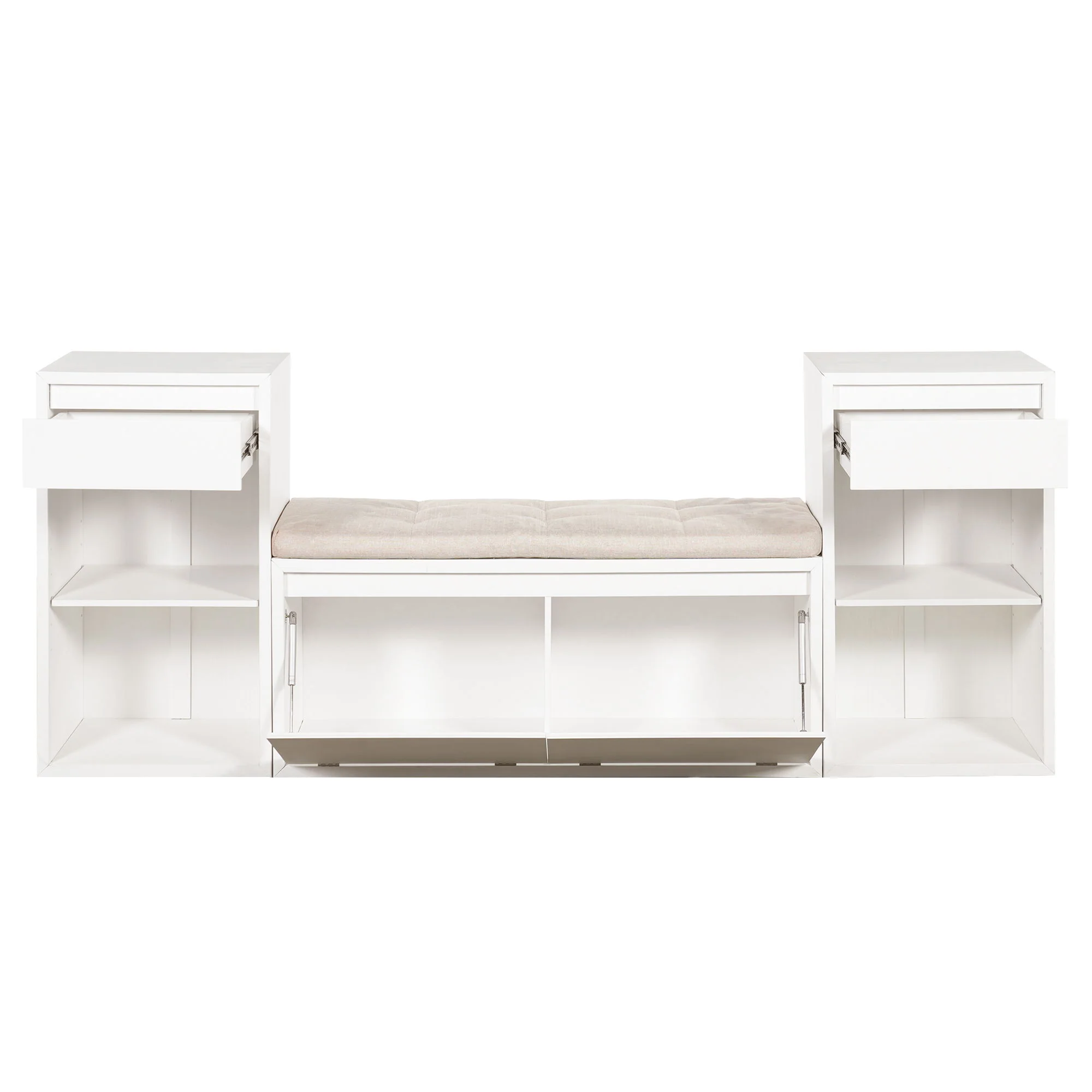 Entryway Storage Bench With Cushion, Drawers & Open Shelves - Image 6