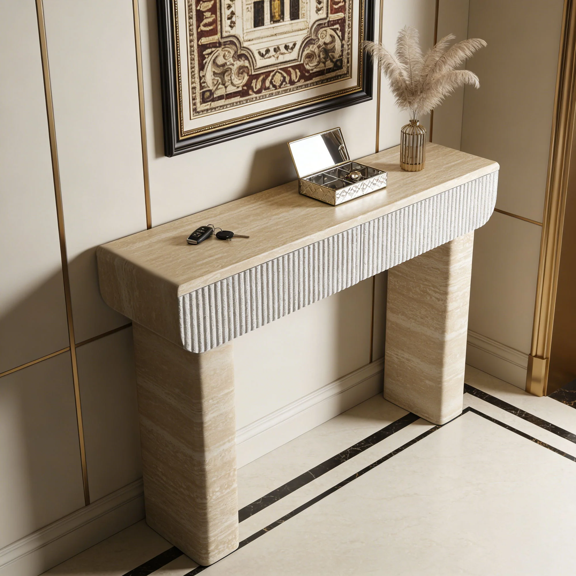 Entryway Table With 2 Hidden Handle Drawers For Entrance - Beige / Yellow - Image 7