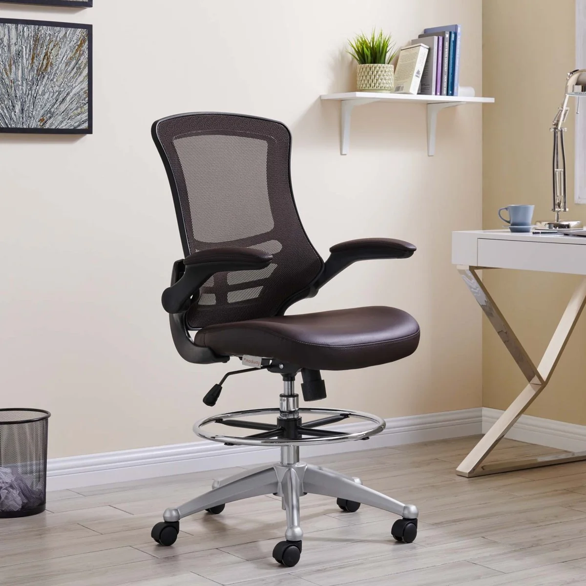 Ergonomic Mesh and Vinyl Drafting Chair with Flip-Up Arms for Taller Workspaces - Image 14