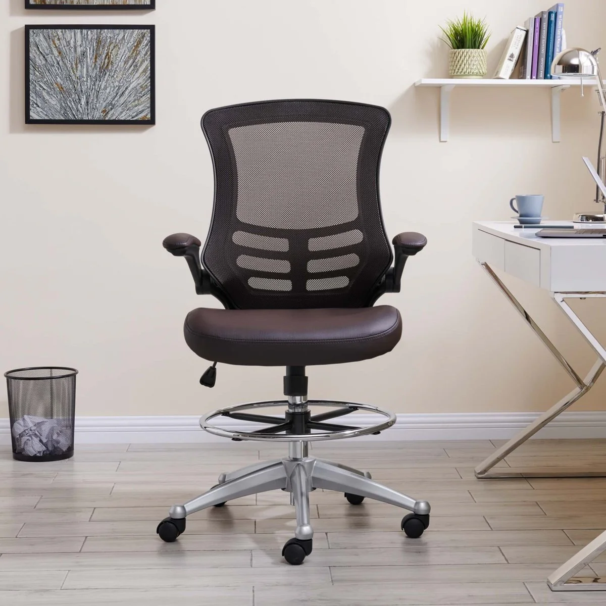 Ergonomic Mesh and Vinyl Drafting Chair with Flip-Up Arms for Taller Workspaces - Image 5