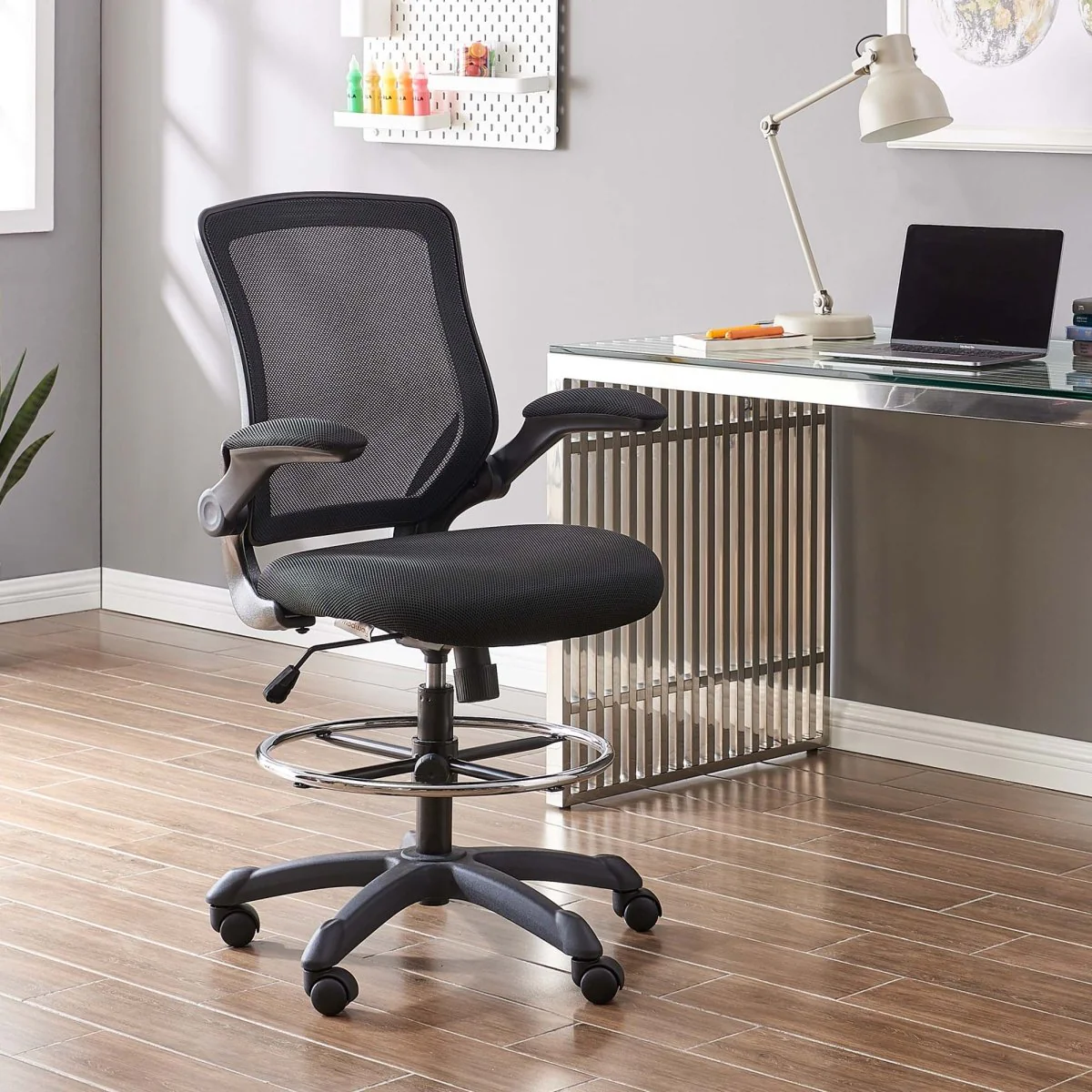Ergonomic Mesh Drafting Chair with Flip-Up Arms for Office, Studio and Workspace - Image 36