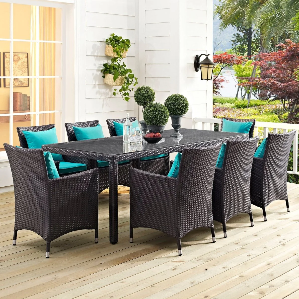 Espresso Wicker Outdoor Dining Set with Dining Tables and Coordinating Chairs - Image 21