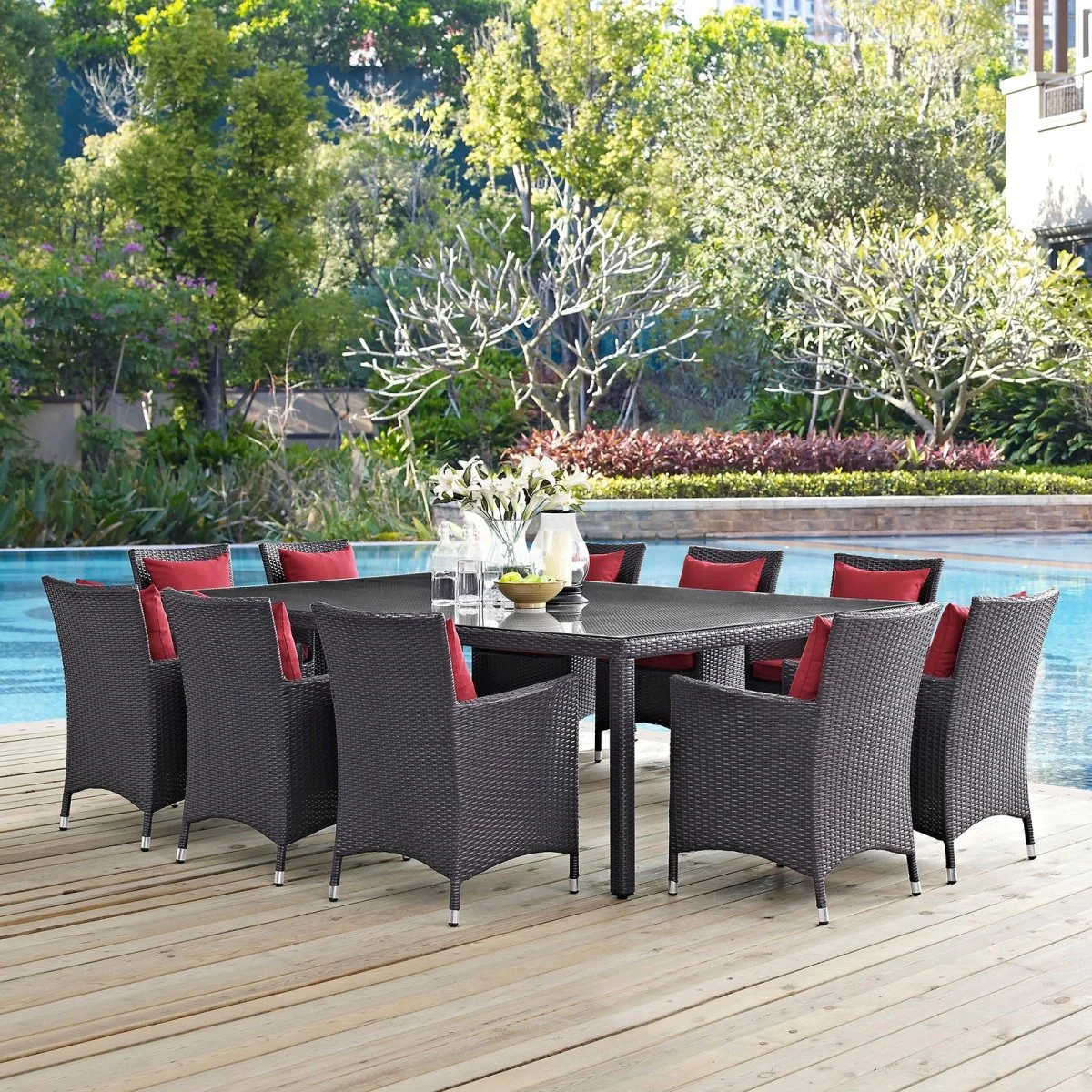 Espresso Wicker Outdoor Dining Set with Dining Tables and Coordinating Chairs - Image 49