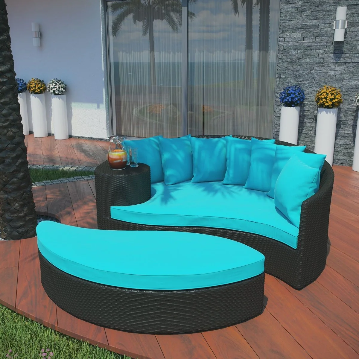Espresso Wicker Outdoor Patio Daybed with Cushioned Seating and Weather-Resistant Frame - Image 7