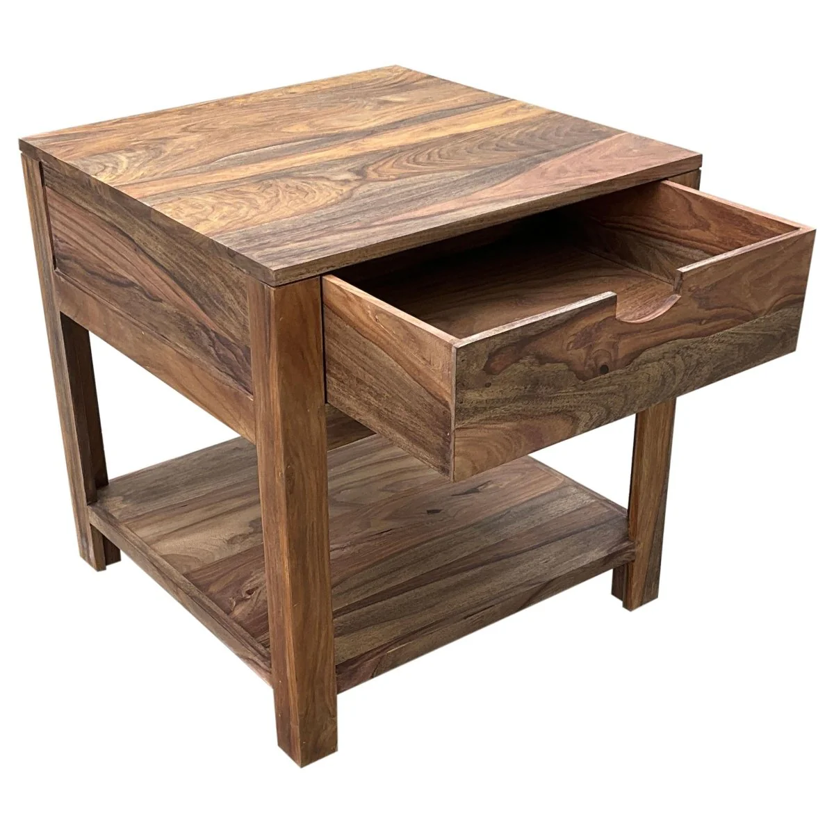 Esther 1-Drawer Solid Wood Side End Table Natural Sheesham - Image 2