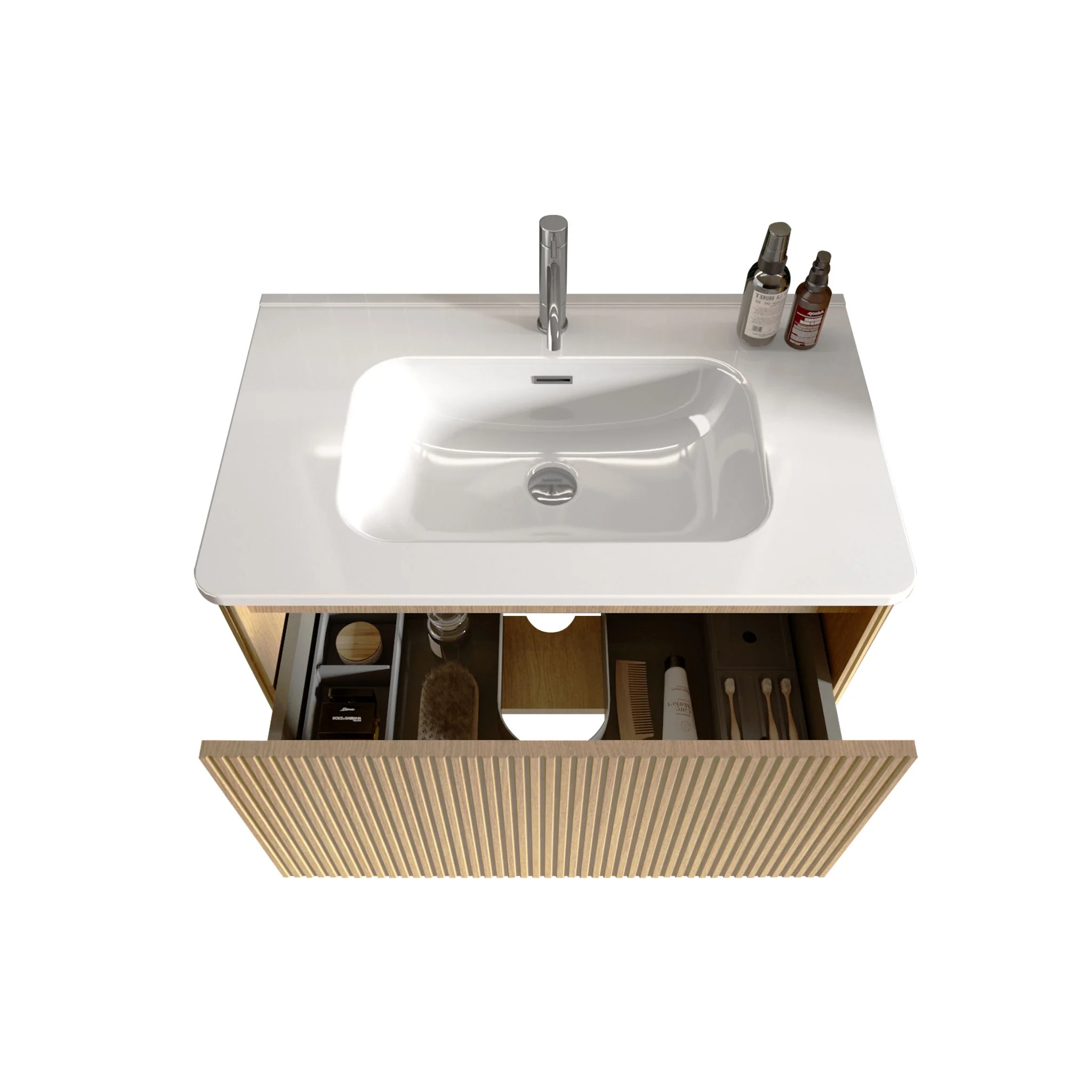 Etna - Striped Bathroom Vanity With Ceramic Sink, Wall Mounted Floating Bathroom Vanity For Modern Bathroom - Image 3