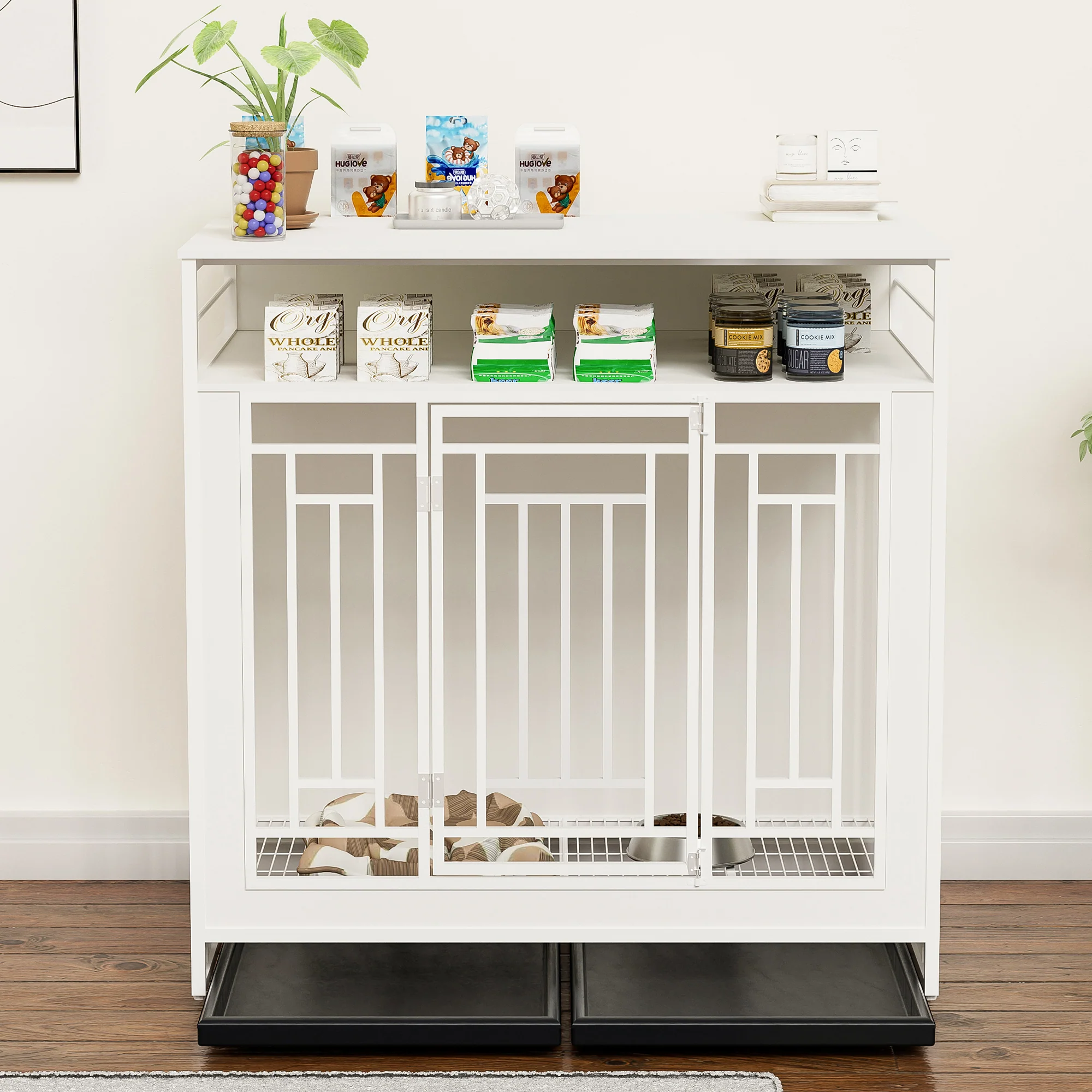 Everest 43-Inch Luxury Furniture Dog Crate with Large Storage Drawers – White - Image 5