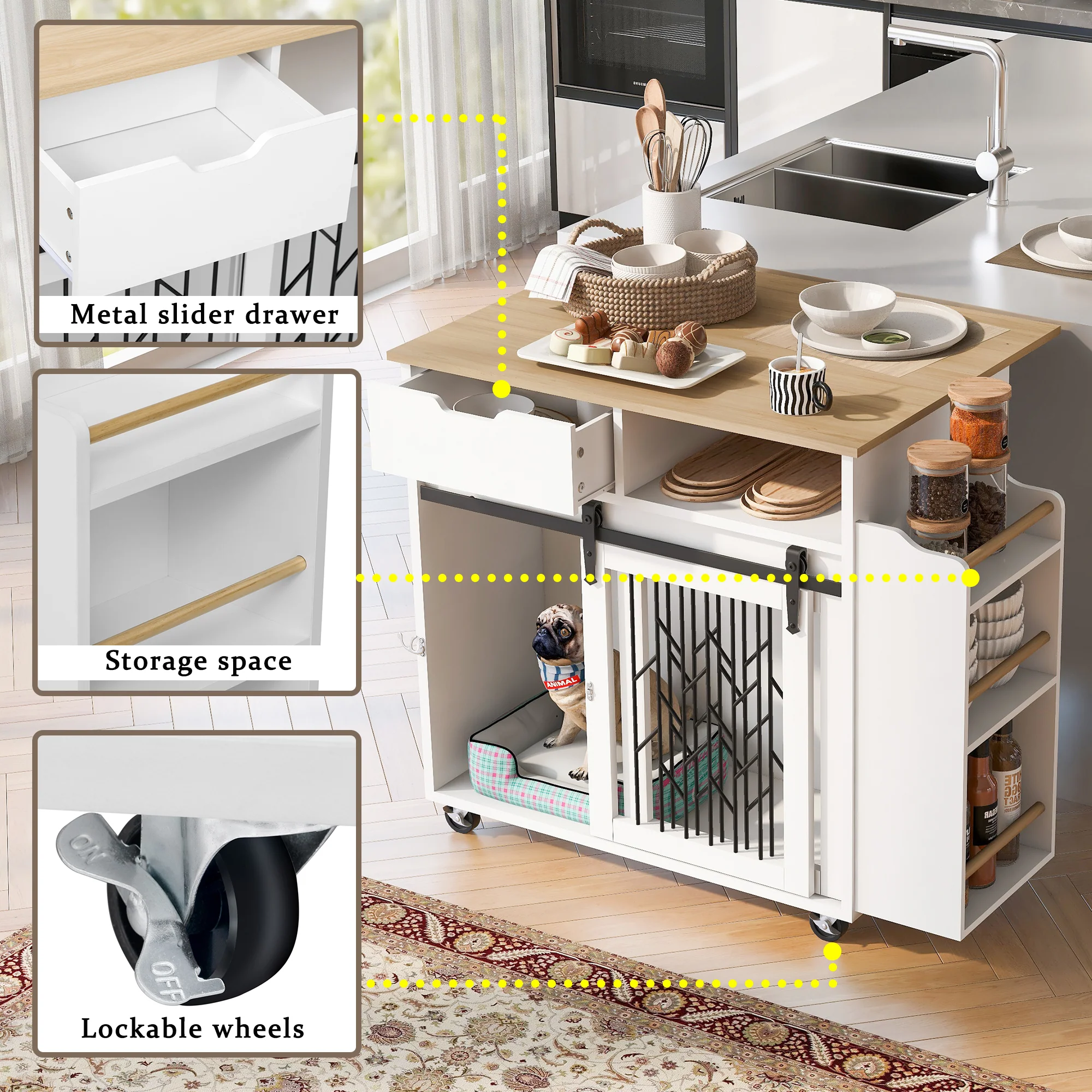 Everly 42-Inch Pet-Friendly Kitchen Island and Dog Crate with Sliding Barn Doors - Image 5