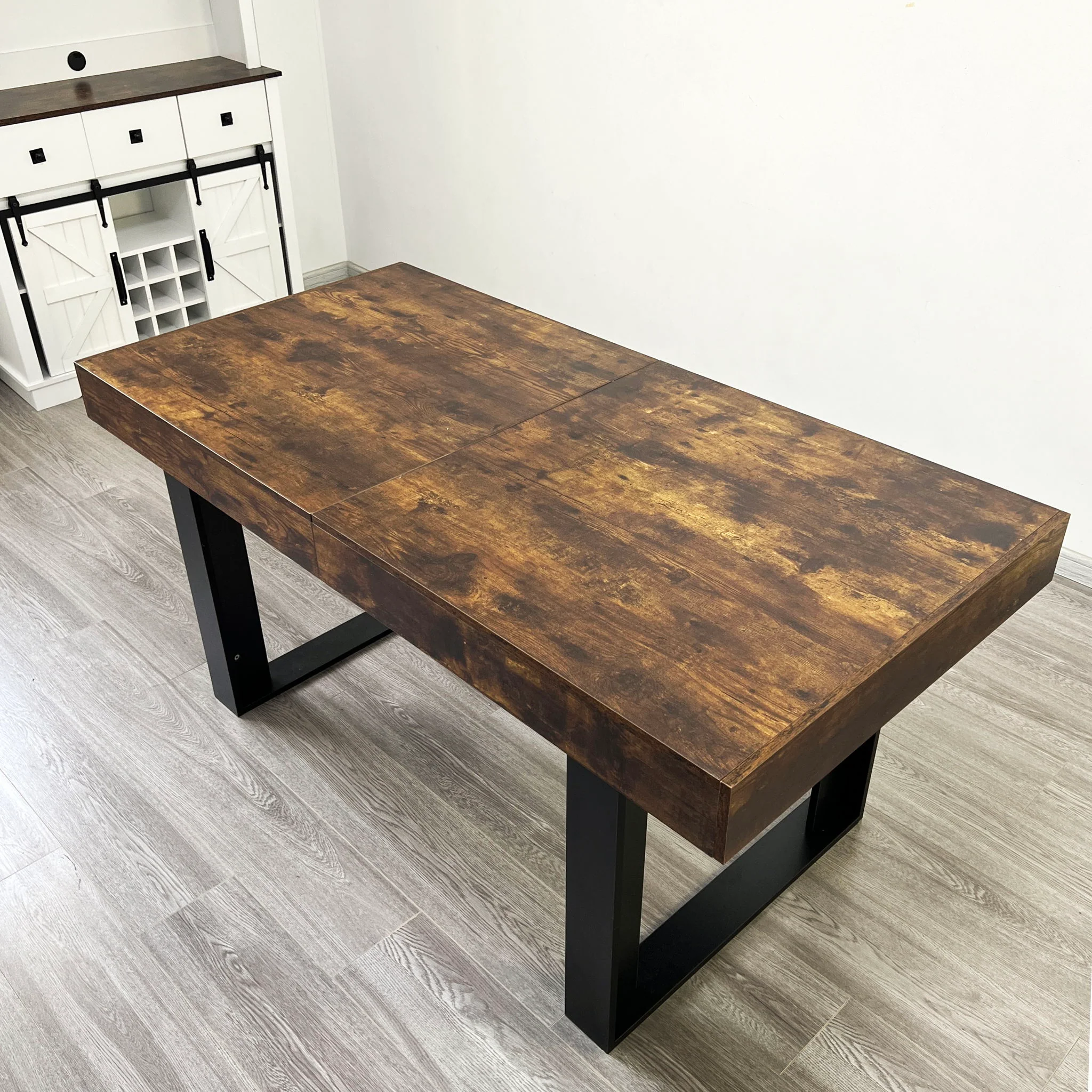 Extendable Dining Room Table For 6 8 10, Modern Farmhouse Wooden Kitchen Expanding Table, Long Large Expandable Dining Room Conference Table - Deep Rustic Brown - Image 3