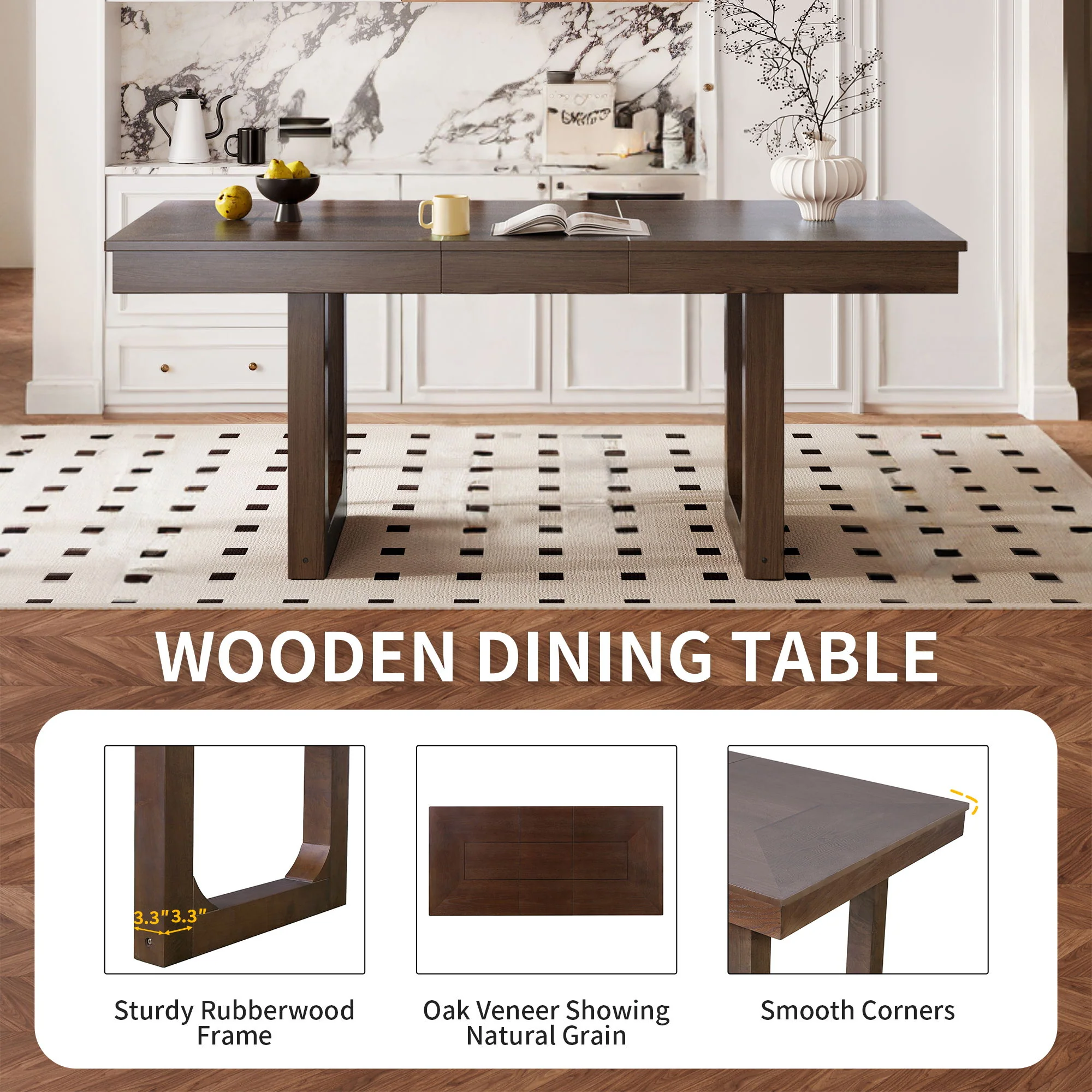 Extendable Dining Set, Farmhouse Extendable Table With Upholstered Chairs - Image 12