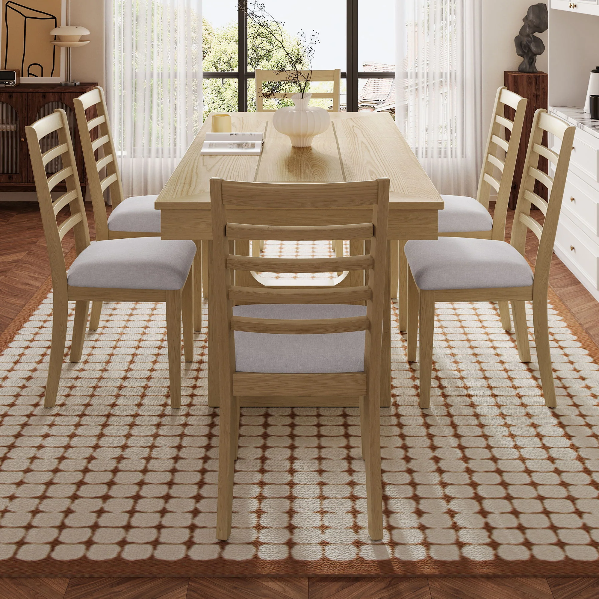 Extendable Dining Set, Farmhouse Extendable Table With Upholstered Chairs - Image 8